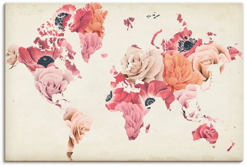 Artland Wandbild Erde lacht in Blumen, Land- & Weltkarten (1 St), als  Alubild, Leinwandbild, Wandaufkleber oder Poster in versch. Größen