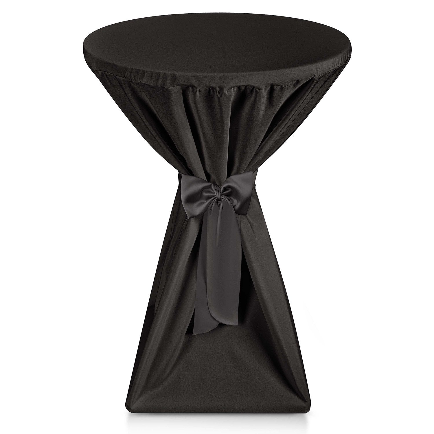 Beautissu Stehtischhusse Stehtischhusse Premium, Ø60cm, Schwarz, mit Husse, Bügelfrei & 40°C Waschbar Stehtischüberzug mit Schleifenband