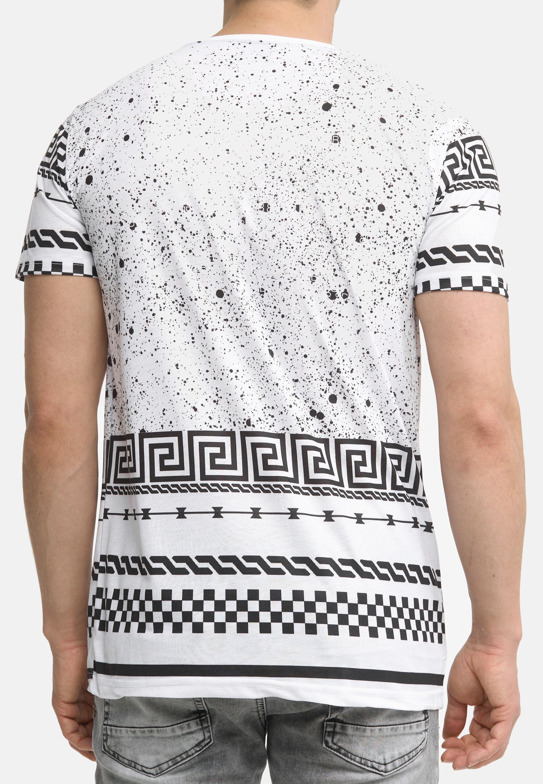 Polo Shirt, T-Shirt Oberteil (Longsleeve Herren Weiß T-Shirt Shortsleev Designer Code47 Printshirt Tee Code47 1-tlg)