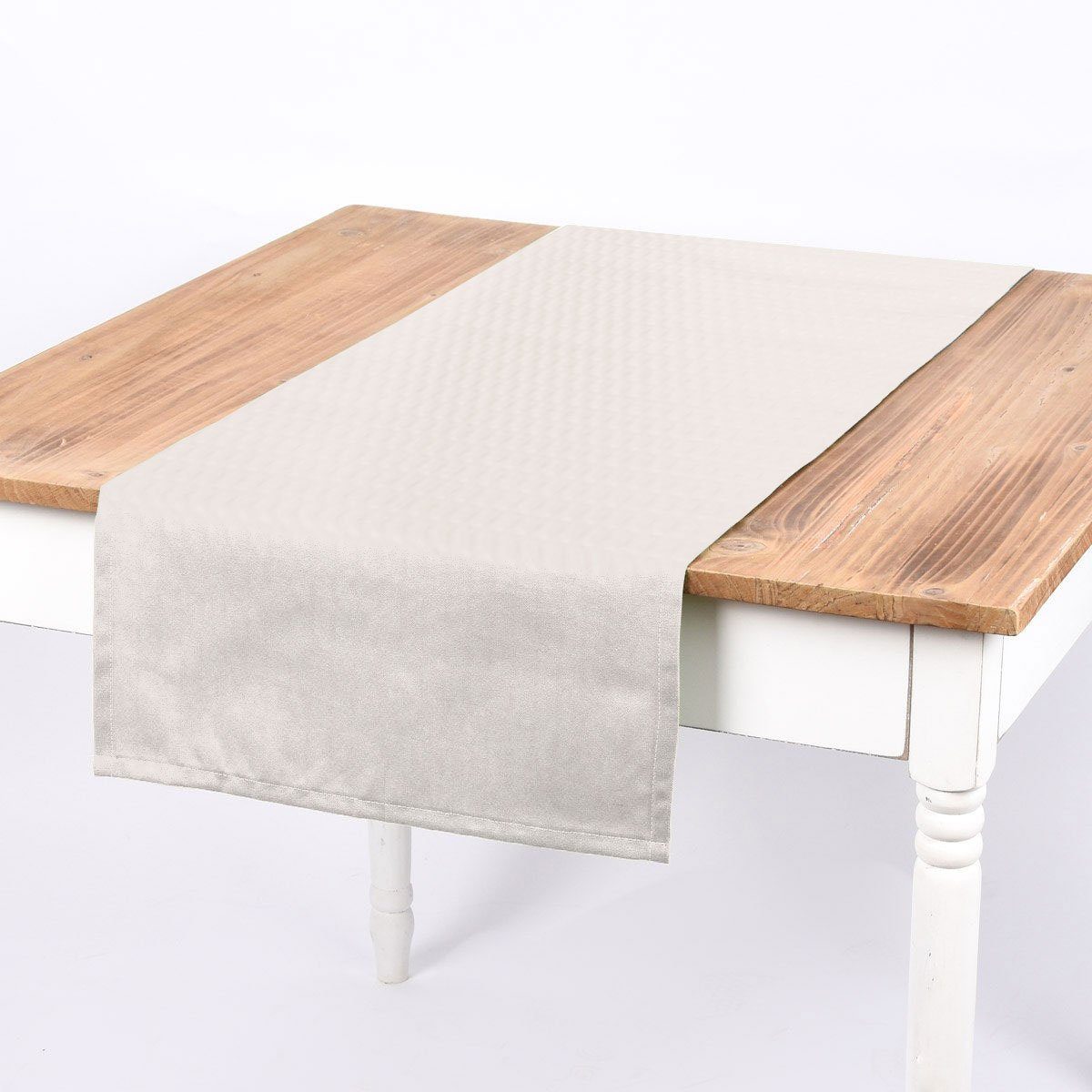 Tischläufer SCHÖNER LEBEN. Tischläufer Baumwollstoff Reliefstruktur ecru 40x160cm