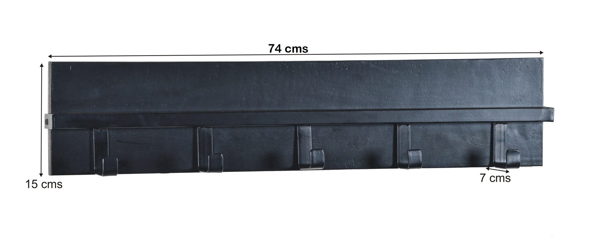 Couchcenter Garderobenpaneel Mango Holz Metall Garderobe Ethan Schwarz Wandgarderobe Wandpaneel, 5 Metall Haken