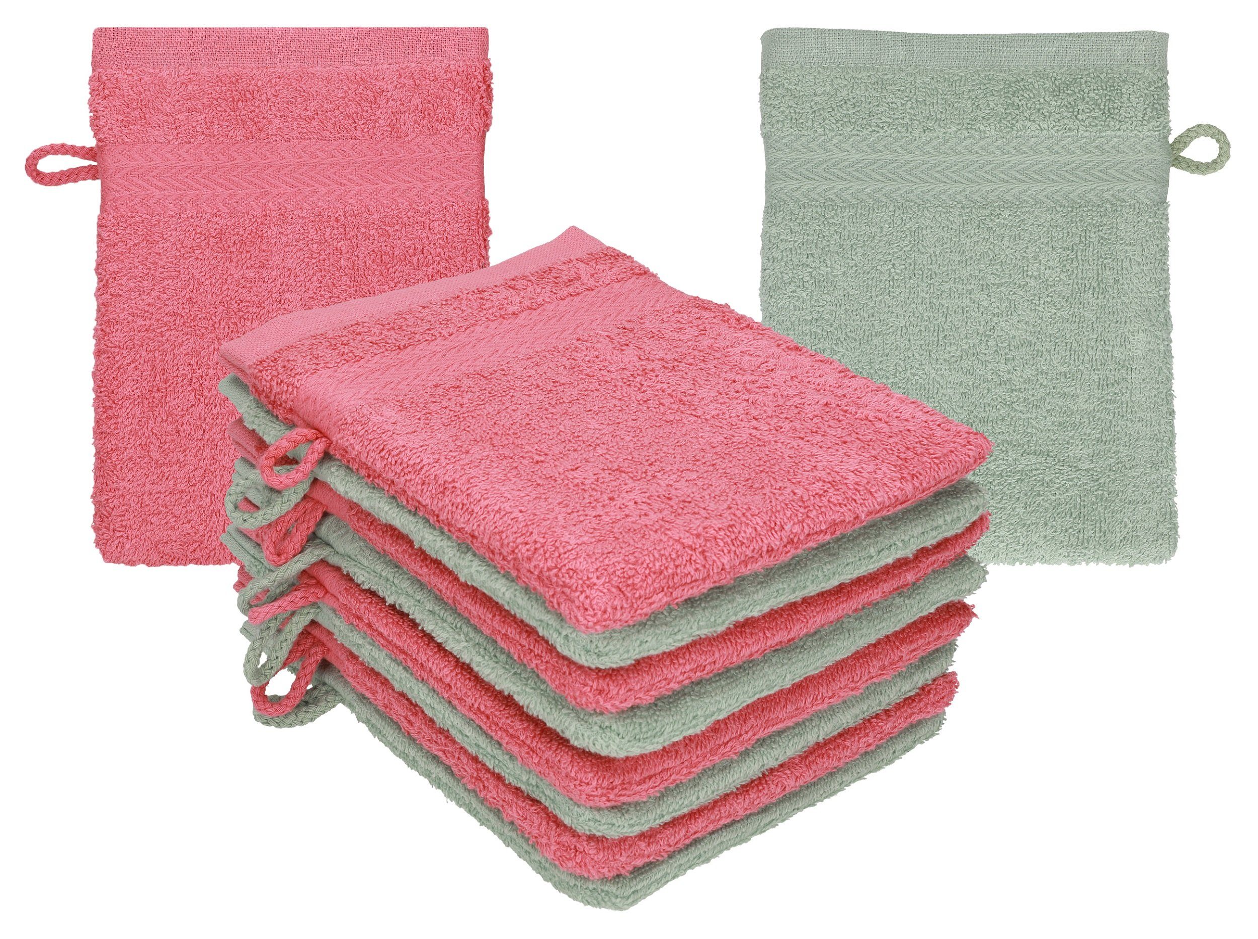 Betz Waschhandschuh 10 Stück Waschhandschuhe Waschlappen Set Premium 100% Baumwolle 16x21 cm Farbe Himbeere - heugrün (10-tlg)