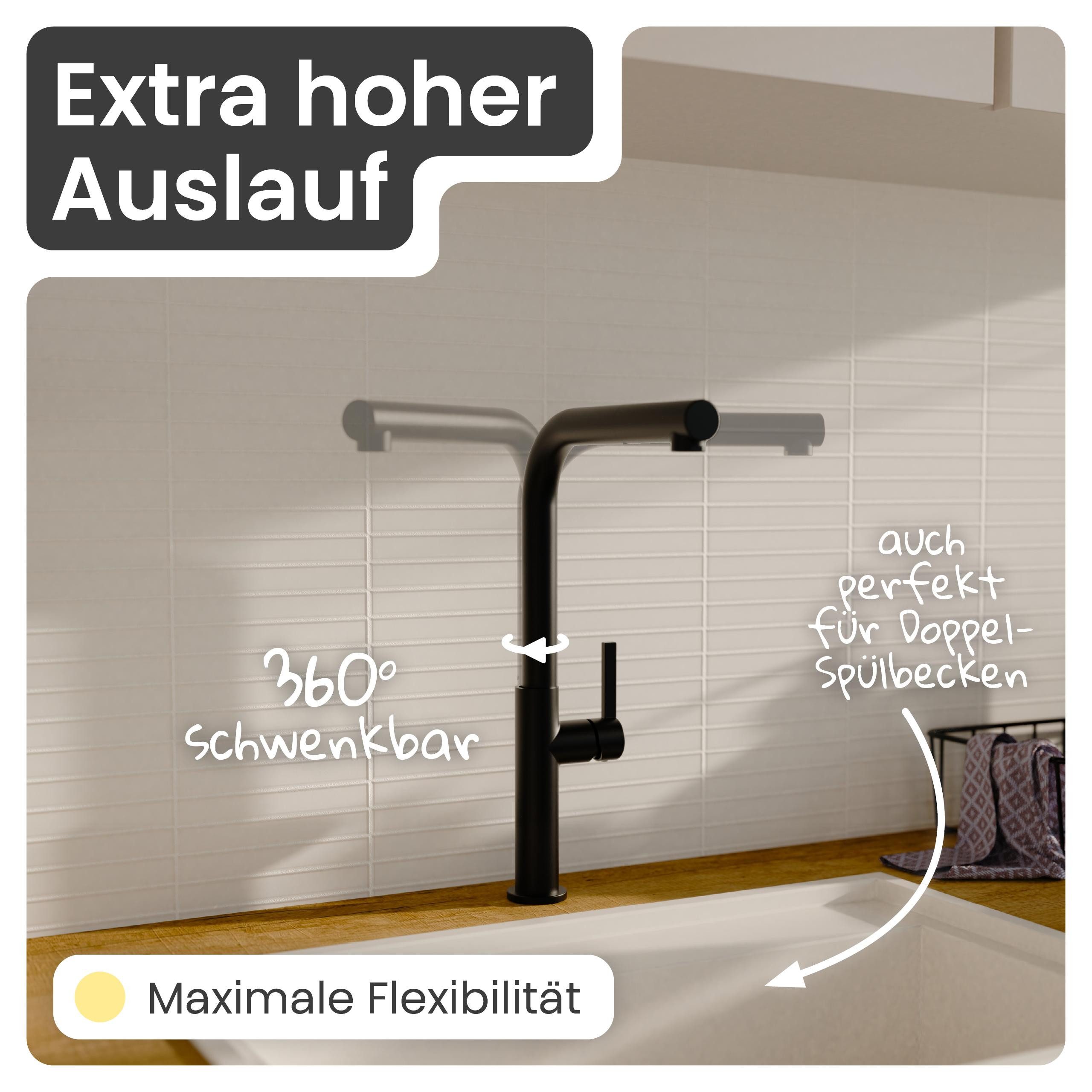 instmaier Spültischarmatur instmaier Cassia, Spültischarmatur, Auslauf ausziehbar schwarz matt, Küchenarmatur – Bild 4 von 5