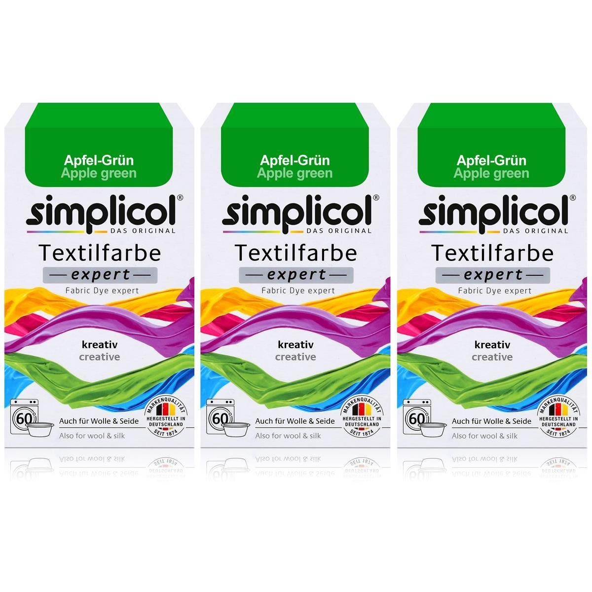 Textilfarbe Simplicol Textilfarbe expert Apfel-Grün 150g - Farbe zum Färben (3er P