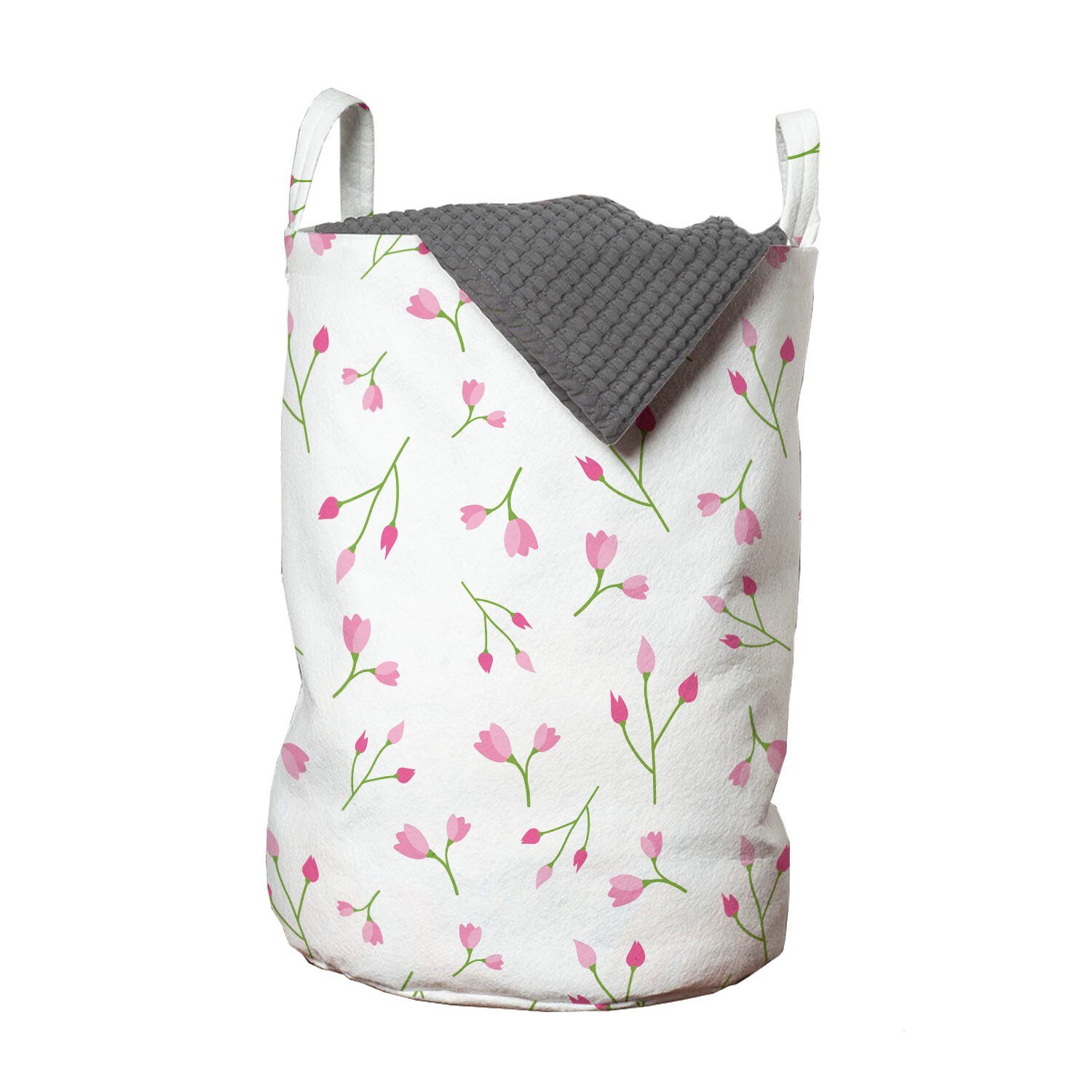 Wäschesäckchen und Waschsalons, Wäschekorb mit Bilder Knospen Abakuhaus Blumen rosa Griffen Kordelzugverschluss für Tulpen