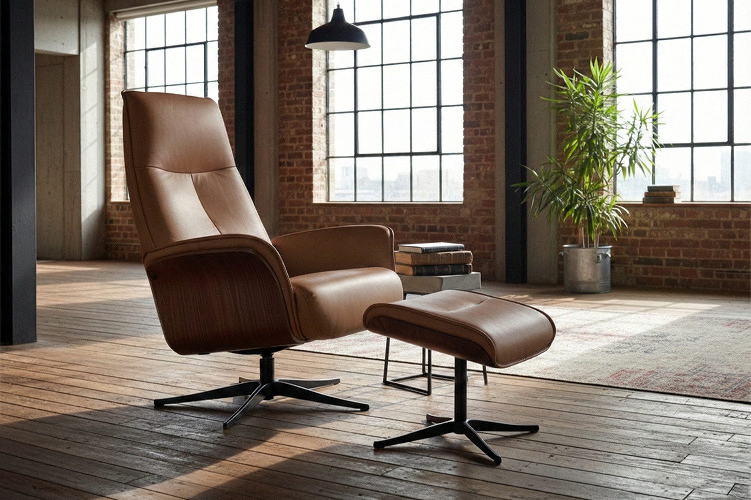 KAWOLA Relaxsessel FERREIRA Leder braun Komfort Drehsessel – Bequem, 360° drehbar, Relaxfunktion, Kopfstütze, inklusive Fußhocker
