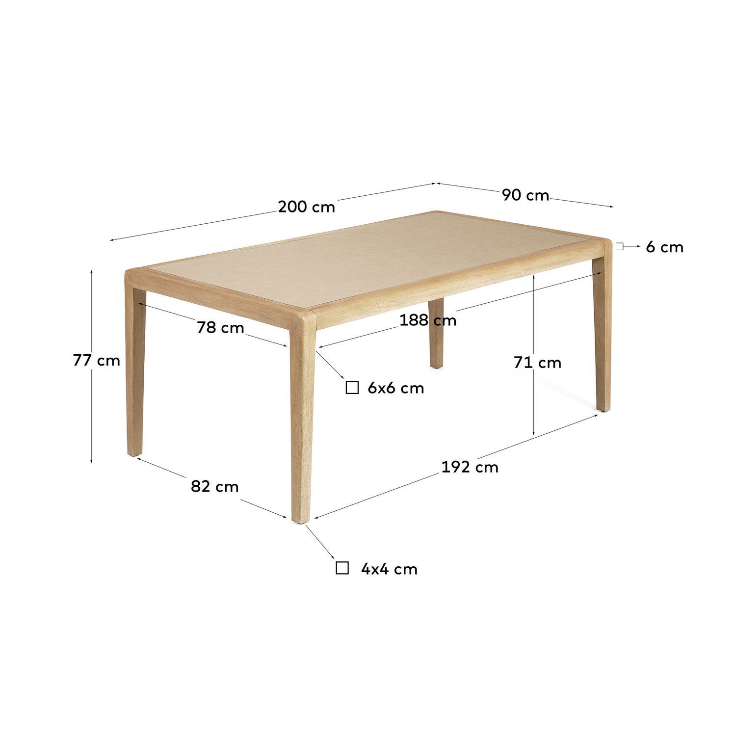 x Esstisch 77 Natur24 90 Better Akazienholz Polyzement Tisch Tisch und cm 200 x