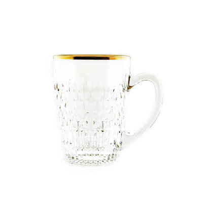 Sunay Teeglas 6er Gläser-Set mit Henkel Gold-Umrandung 203 ml Trasparent mit Muster
