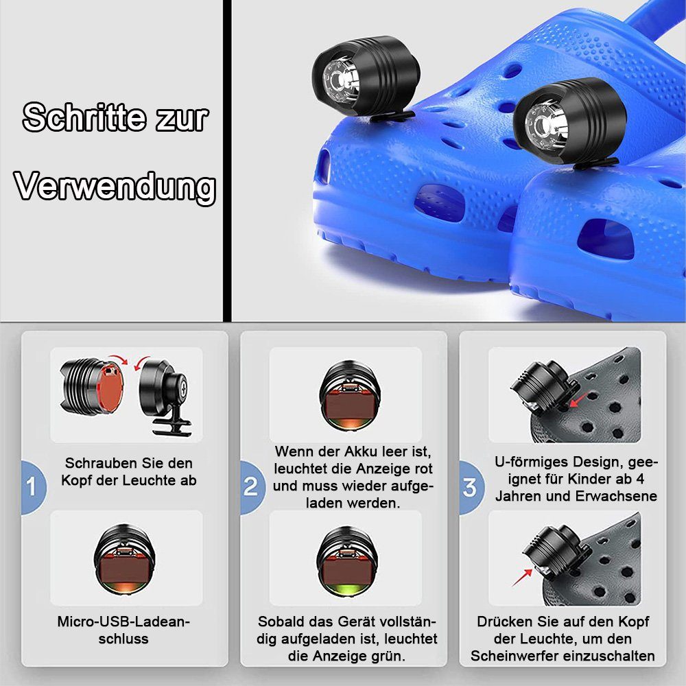 LED Stück Croc,Headlights zggzerg for Scheinwerfer Scheinwerfer für Silber 2 Kompatibel Clogs