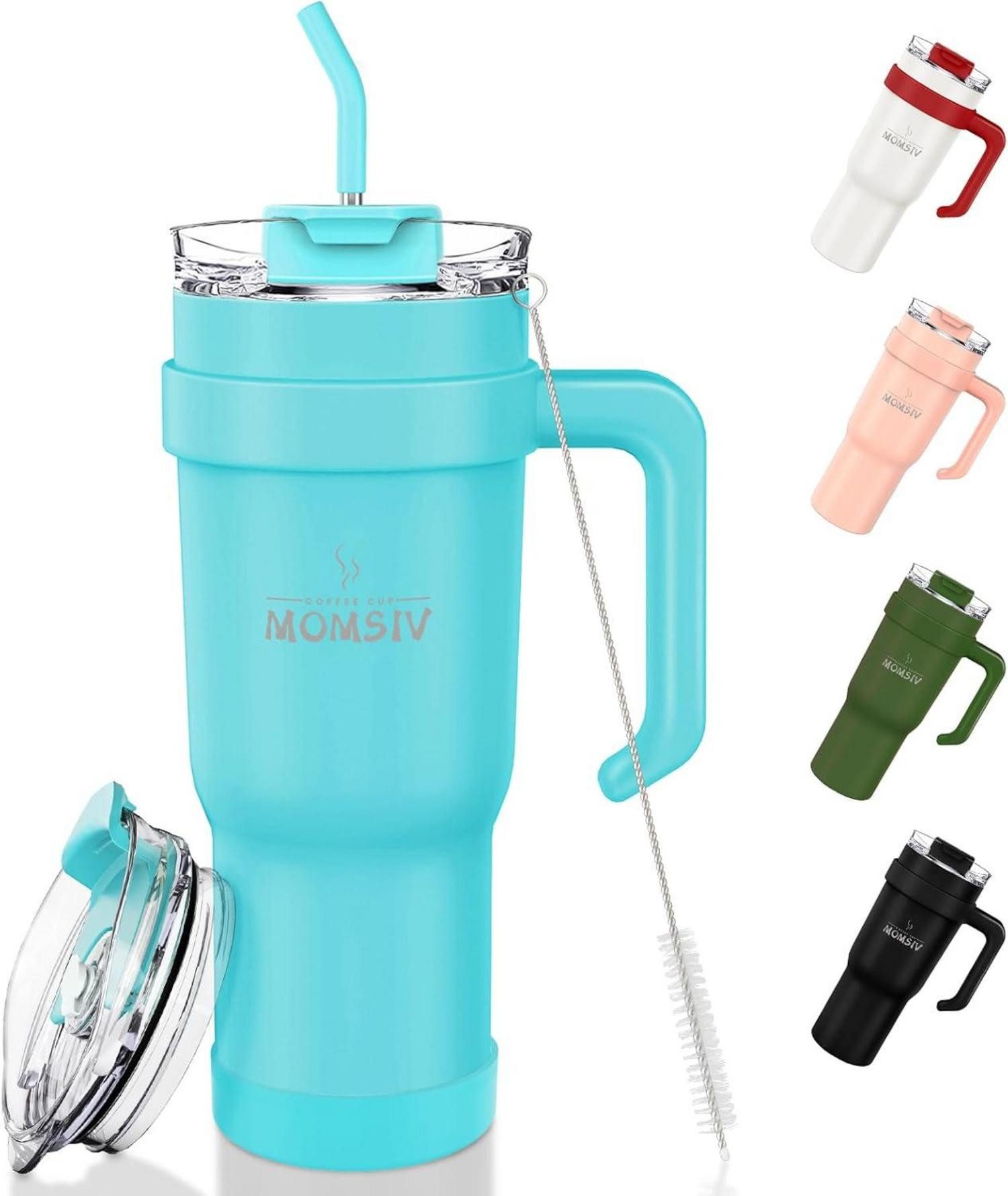 Thermobecher Thermobecher 40oz mit Strohhalm und Griff 1100ml, Edelstahl Vakuum