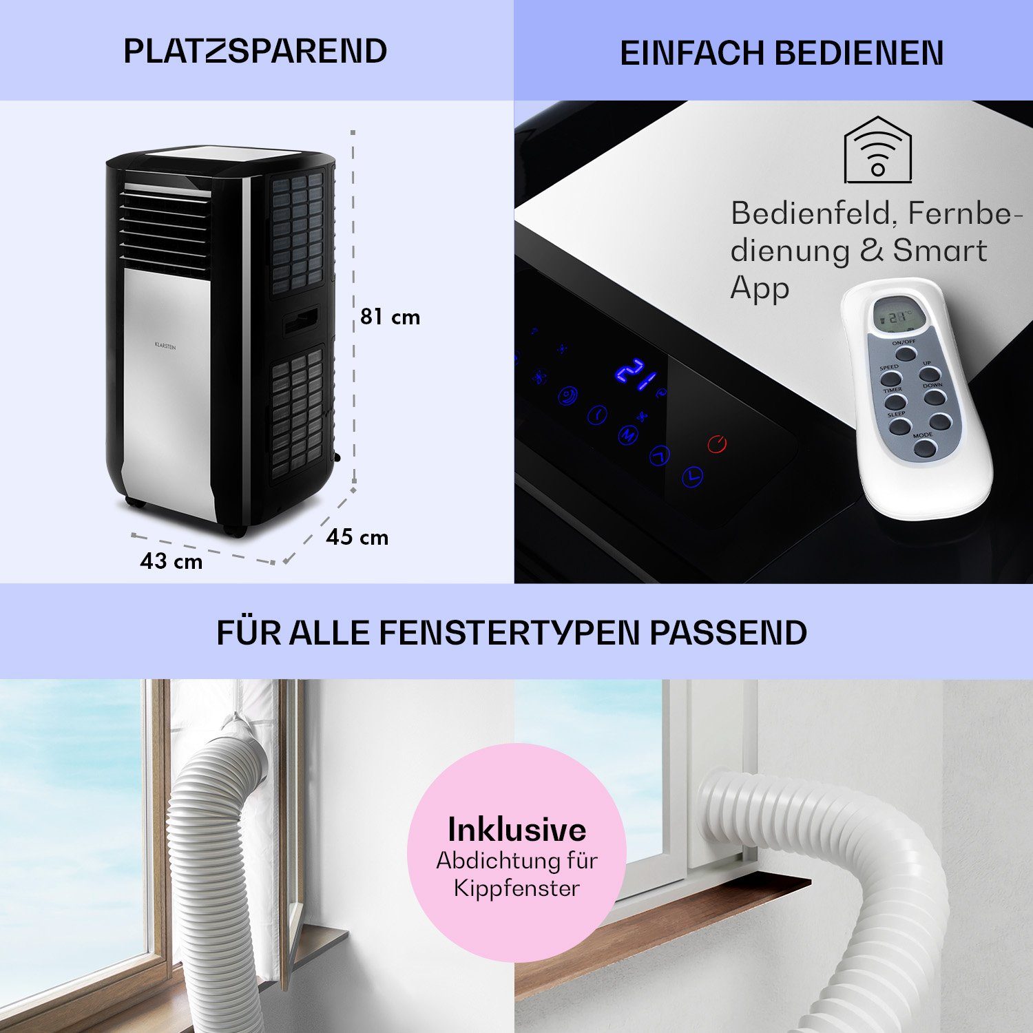 Smart, Klarstein Kühlgerät Schwarz Conditioner Air Breeze Max mobil Klimagerät Luftkühler Klimagerät