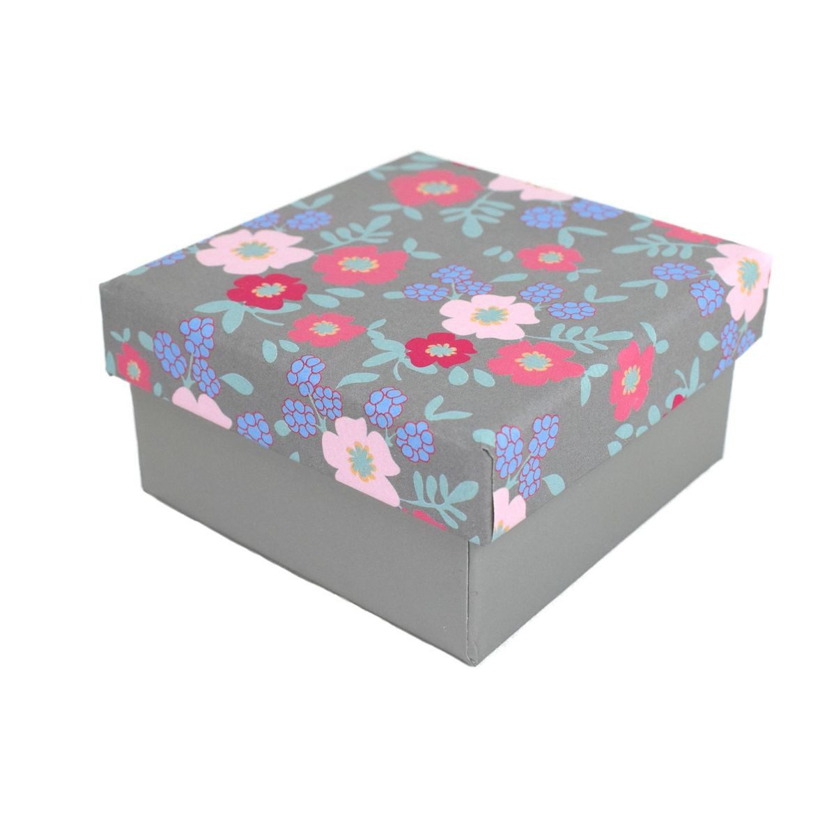 Out of the Blue Stapelbox Geschenkkarton in verschiedenen Größen grau mit Frühlingsblumen, mit abnehmbaren Deckel