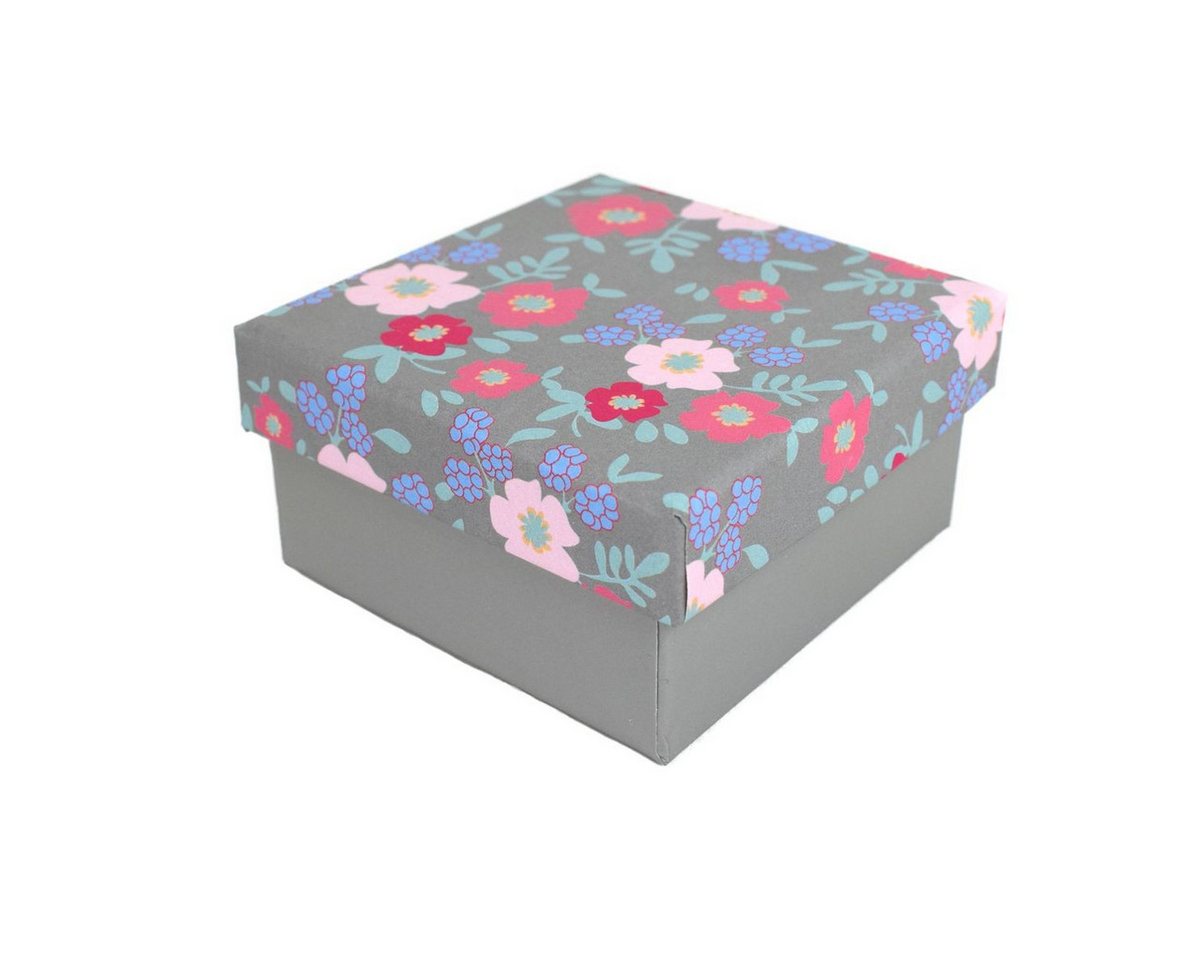 Out of the Blue Stapelbox Geschenkkarton in verschiedenen Größen grau mit Frühlingsblumen, mit abnehmbaren Deckel