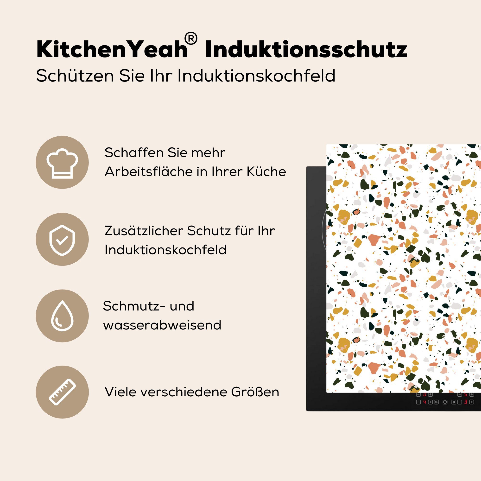 Arbeitsplatte Herdblende-/Abdeckplatte Vinyl, - für Muster, Terrazzo Schwarz - - MuchoWow tlg), Rosa küche Ceranfeldabdeckung, 78x78 (1 cm,