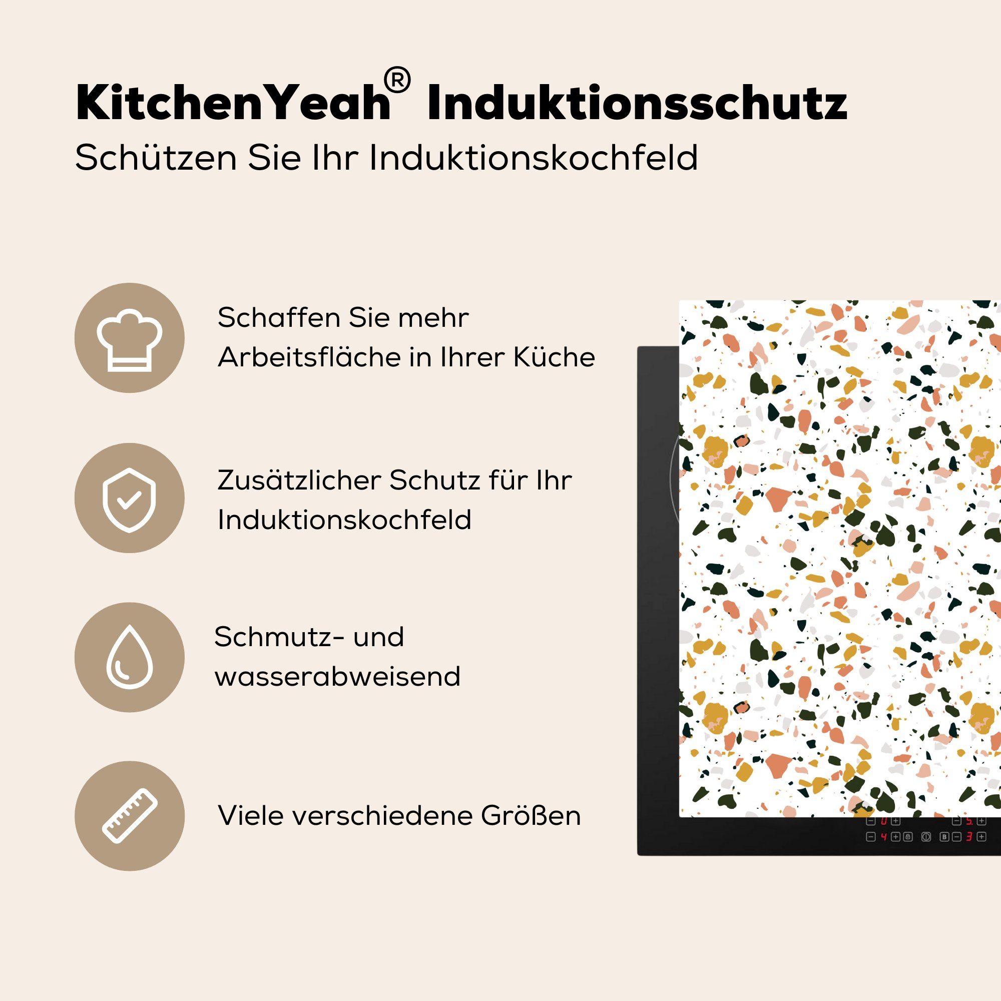 MuchoWow Herdblende-/Abdeckplatte Rosa Terrazzo - cm, Ceranfeldabdeckung, Vinyl, Schwarz (1 Muster, - Arbeitsplatte küche für 78x78 tlg), 