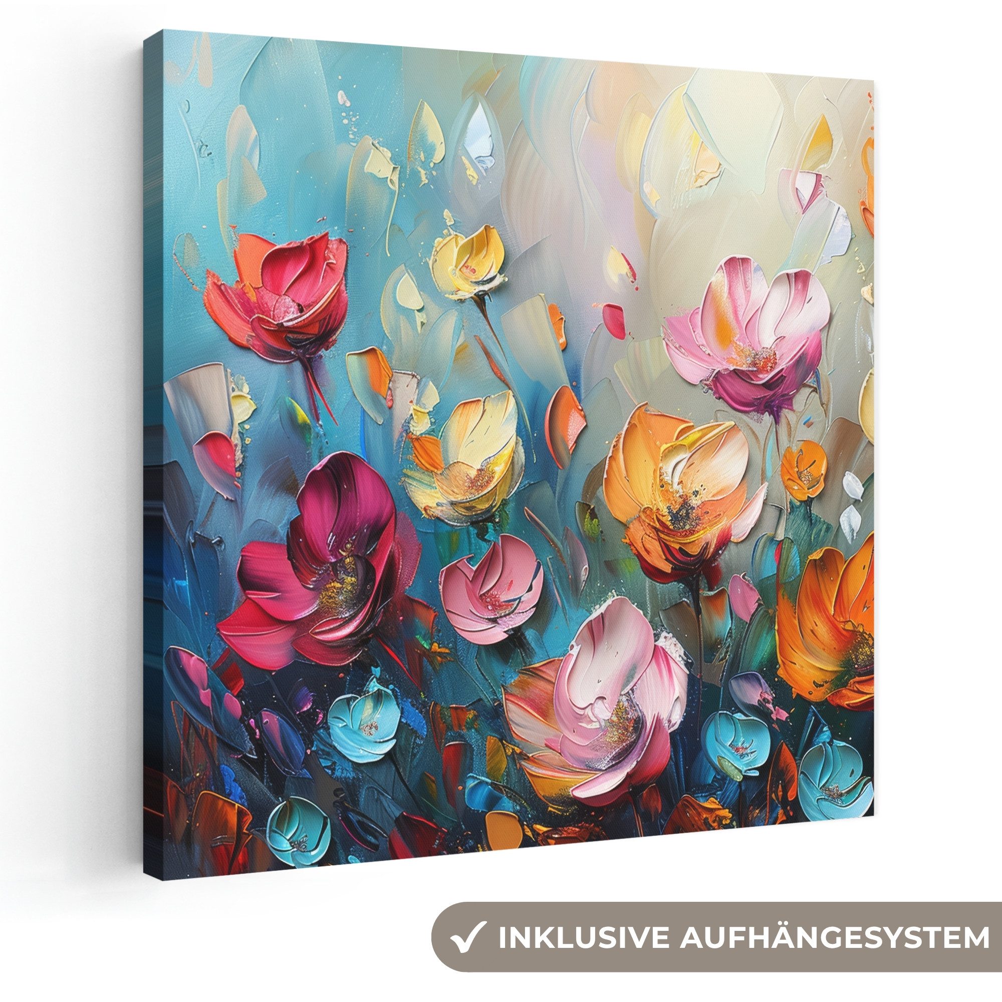 OneMillionCanvasses® Leinwandbild Blumen - Bunt - Abstrakt - Farbe - Natur, Fotodruck (1 St), Wandbild, Deko Schlafzimmer Wohnzimmer Flur 20x20 cm