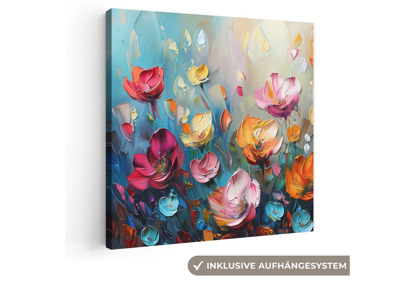 OneMillionCanvasses® Leinwandbild Blumen - Bunt - Abstrakt - Farbe - Natur, Fotodruck (1 St), Wandbild, Deko Schlafzimmer Wohnzimmer Flur 20x20 cm