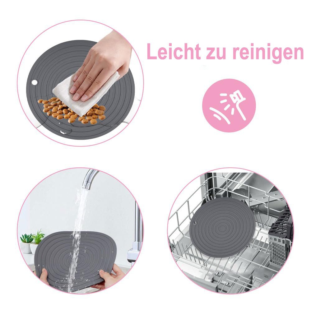 Ledander Napfunterlage 2er-Set Napfunterlage für Hunde und Katzen,– Silikon Futtermatte, geeignet für mittelgroße bis kleine Haustiere, in Pink und Grau – Bild 5 von 5