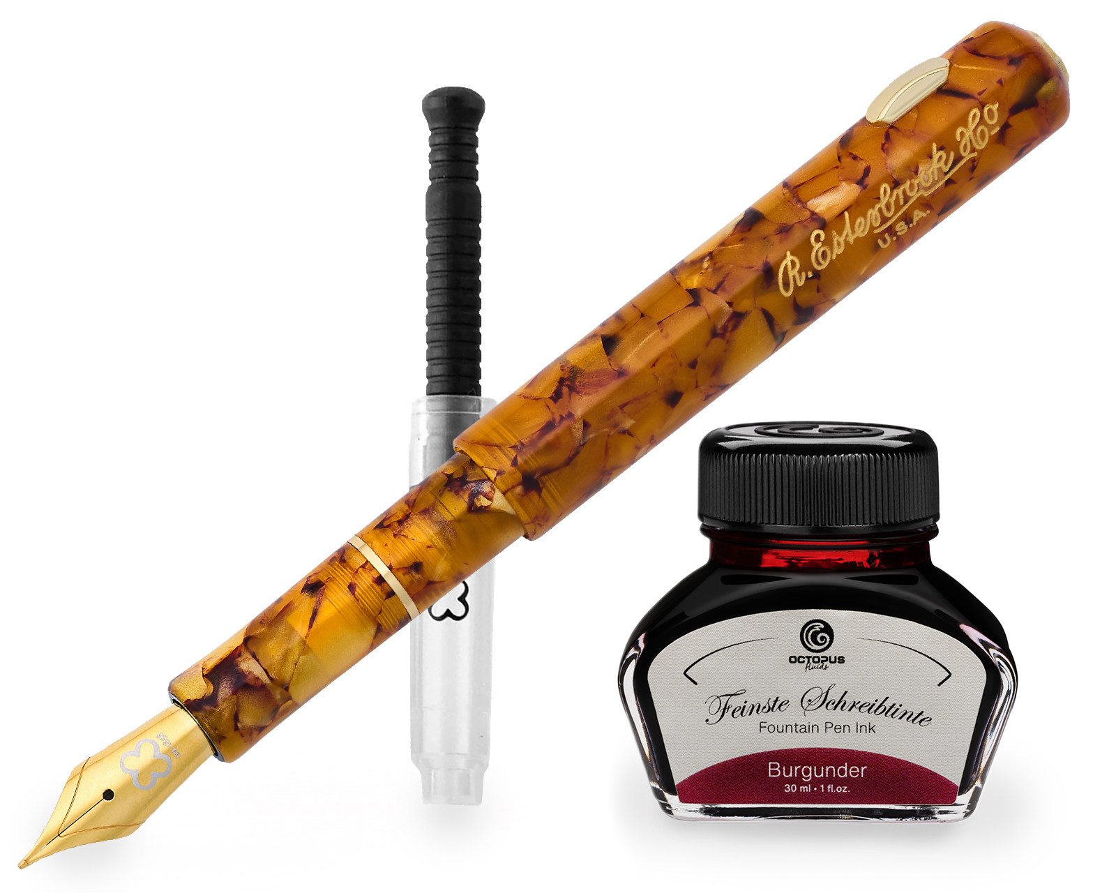 OCTOPUS Füllfederhalter Esterbrook Niblet Honeycomb, Gold Füllhalter mit 30ml Tinte, (Füller mit Schreibtinte, 1-tlg., Burgunder)