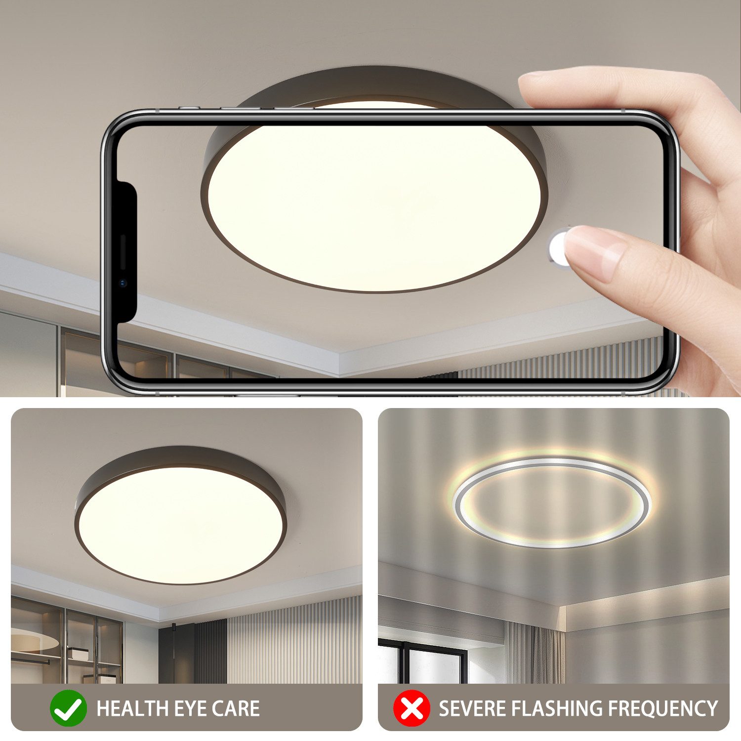 style home LED Deckenleuchte Deckenlampe, 36W-Ø40x4cm, LED fest integriert, Warmweiß 3000K, nicht dimmbar ohne Fernbedienung, für Wohnzimmer Schlafzimmer Büro Küche, Ø40x4cm,Schwarz