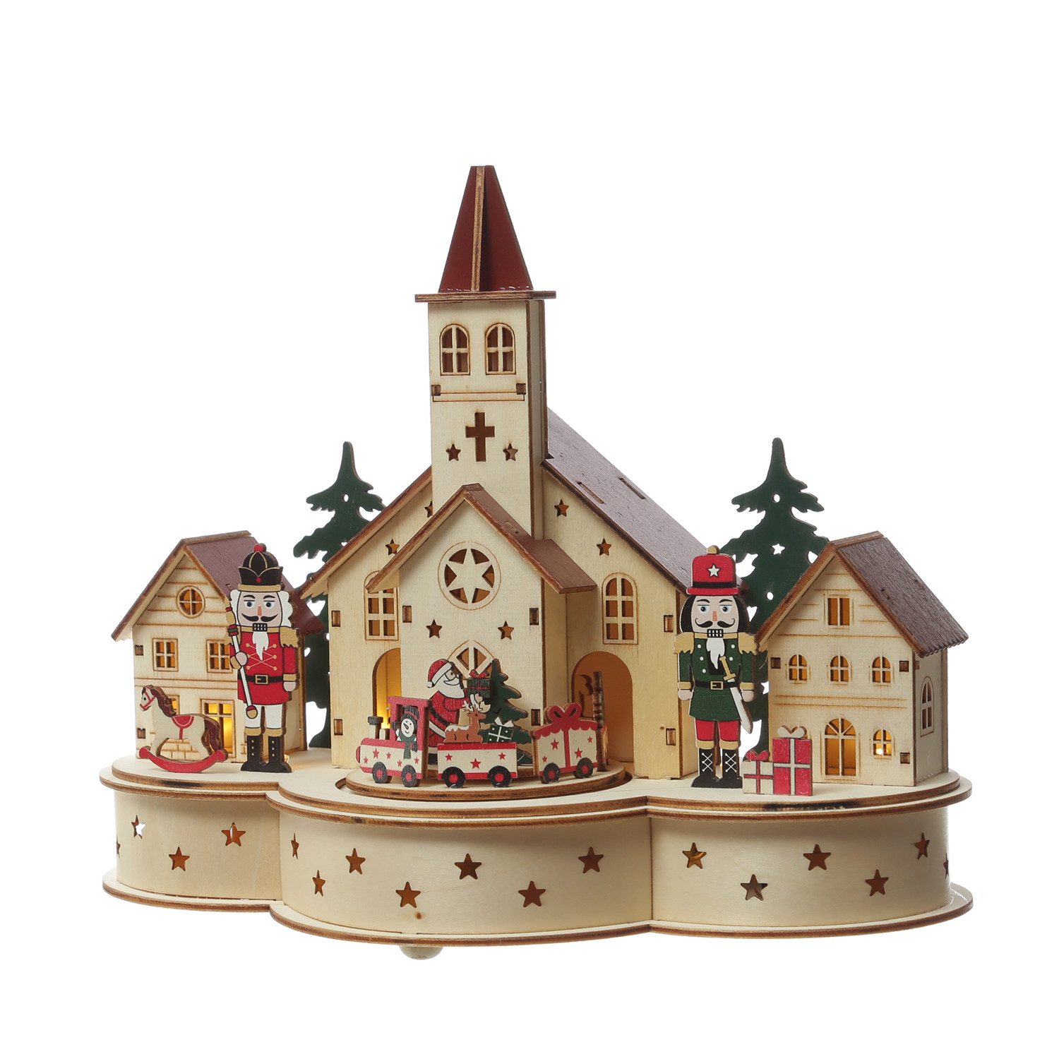 MARELIDA Weihnachtsdorf LED Holz Weihnachtsstadt mit Musik und fahrendem Zug Spieluhr