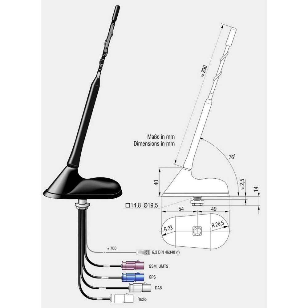 DAB-A-GSM-GPS Dachantenne Blaupunkt aktiv