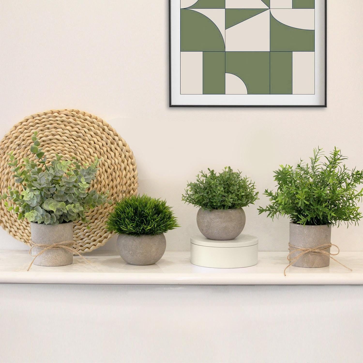 Kunstpflanze Künstliche Pflanzen,Dekopflanzen,Künstliche Eukalyptus Pflanze,4 Stück künstliche pflanzen set, Kunstpflanze mit Töpfen Dekopflanzen, Künstliche Eukalyptus Pflanzen im Topf, mit rustikalem Juteseil, Umweltfreundliches Material, Langlebig, Kunstpflanzen für Balkon Deko, Deko Bücher, Refined Living, für Wohnzimmer,Schlafzimmer,Bad,Küchen,Büro,Zimmer,Zuhause Innen Deko