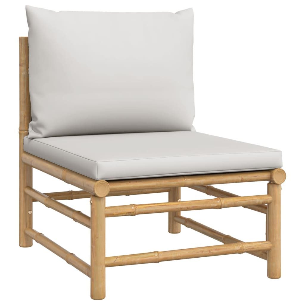 vidaXL Gartenlounge-Mittelteil, Garten-Mittelsofa mit Hellgrauen Kissen Bambus