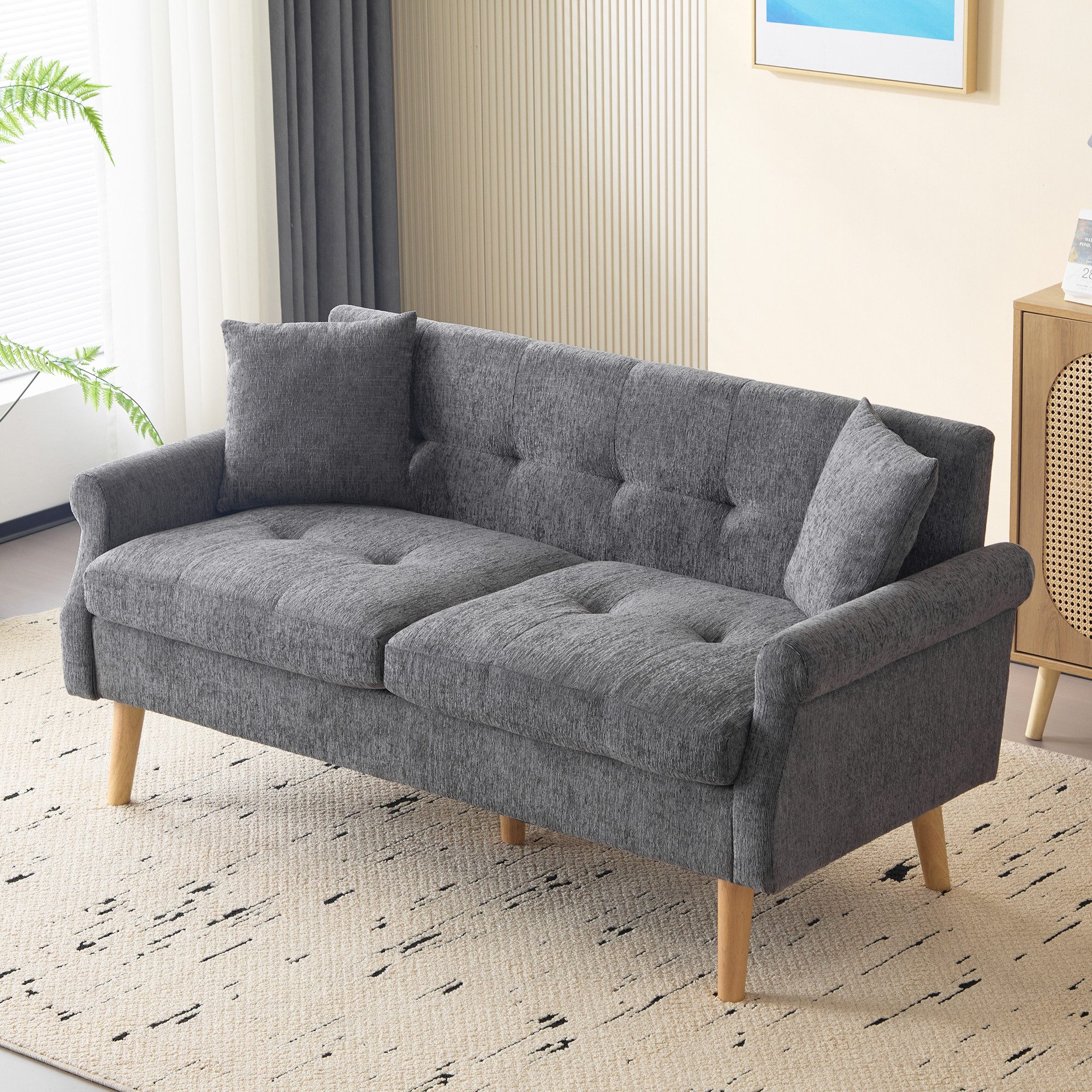 STILVORA Sofa mit Kissen,Polstersofa Zweisitzer aus Chenille-Stoff mit Holzbeine, Kompaktes Doppelsofa aus Chenille-Stoff, 15 cm dicke Kissen, ergonomisches Design mit Massivholzbeinen, mit Relaxfunktion