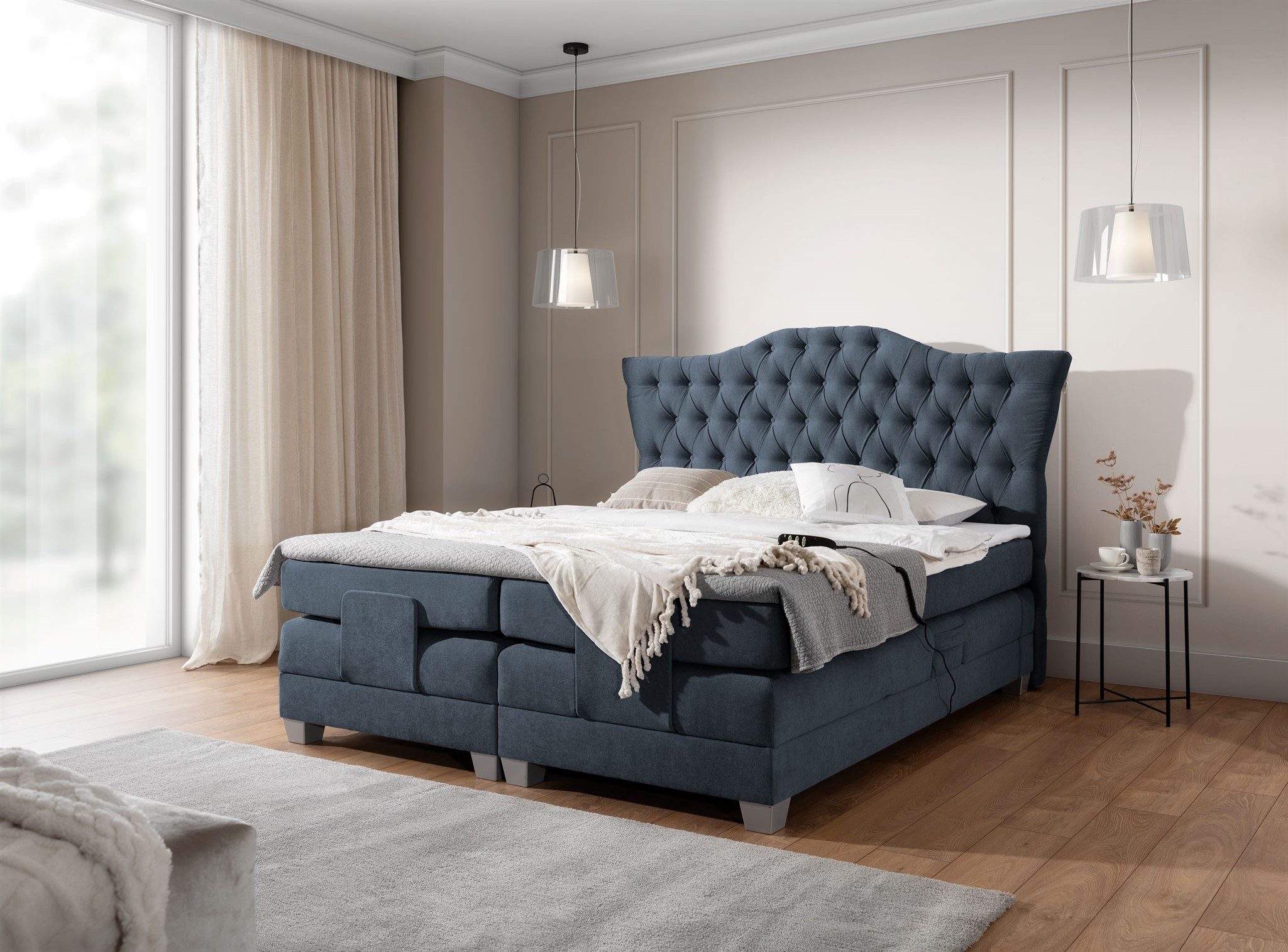 Fun Möbel Boxspringbett Schlafzimmerbett FAUSTO Elektrisch in Stoff Wind (inkl. Viscoschaumtopper), Matratzen elektrisch verstellbar