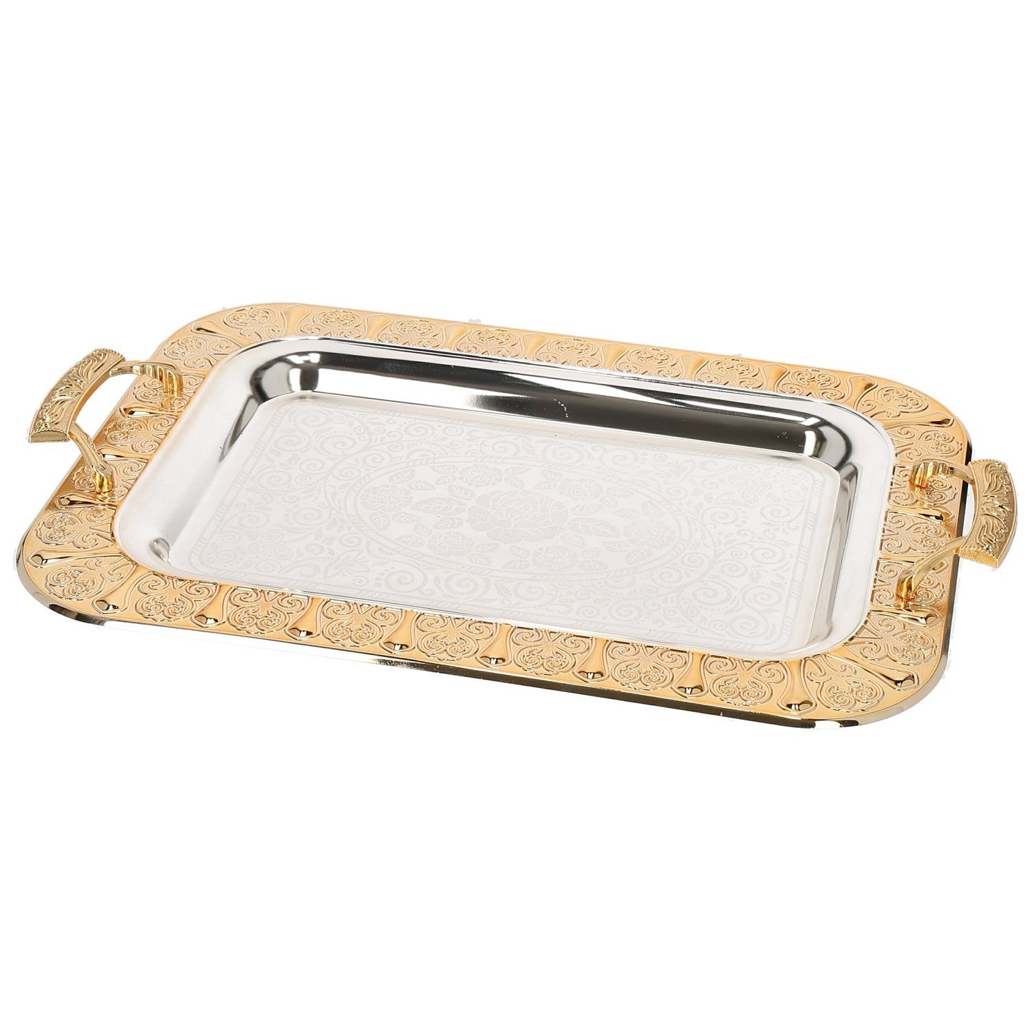 Tablett 2-Teilig Gold/Silber Metallbrett Servierttablett aus Edelstahl 18/10