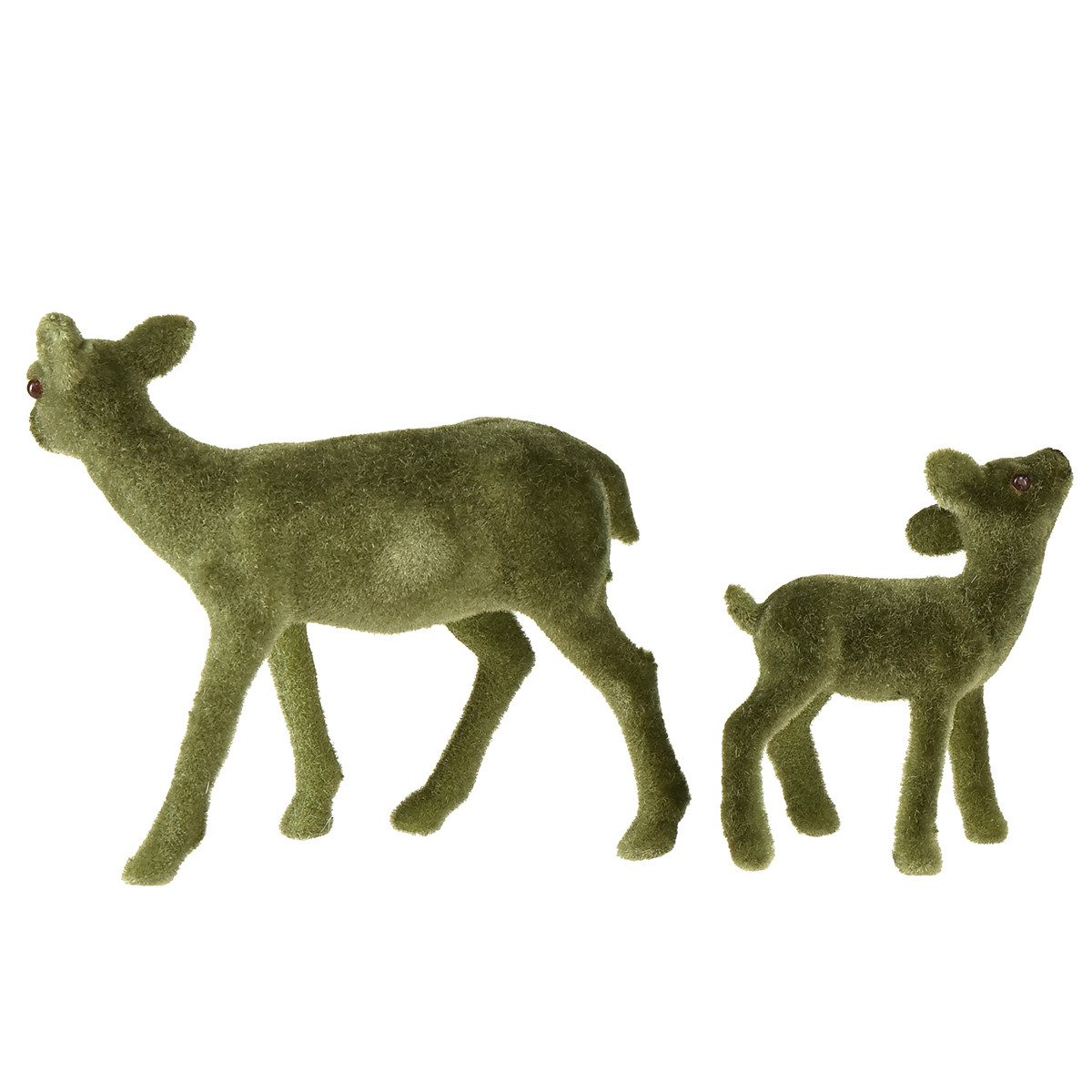 Florists Products Weihnachtsmann Weihnachtsdeko Rehfigur Set Grün Samt Beflockt Reh mit Kitz, 4 Stück