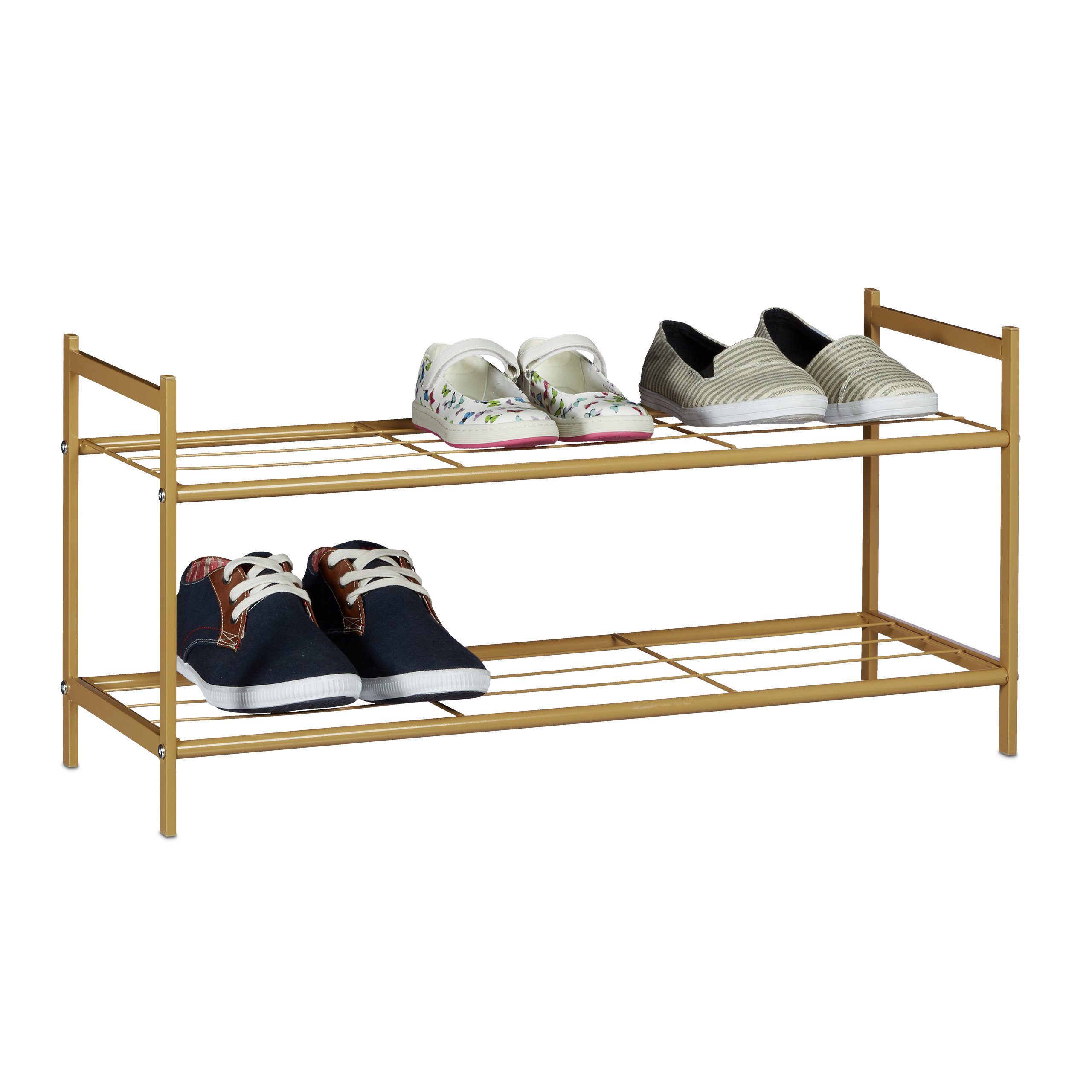 relaxdays Schuhregal mit 2 Ebene, Honigbraun günstig online kaufen