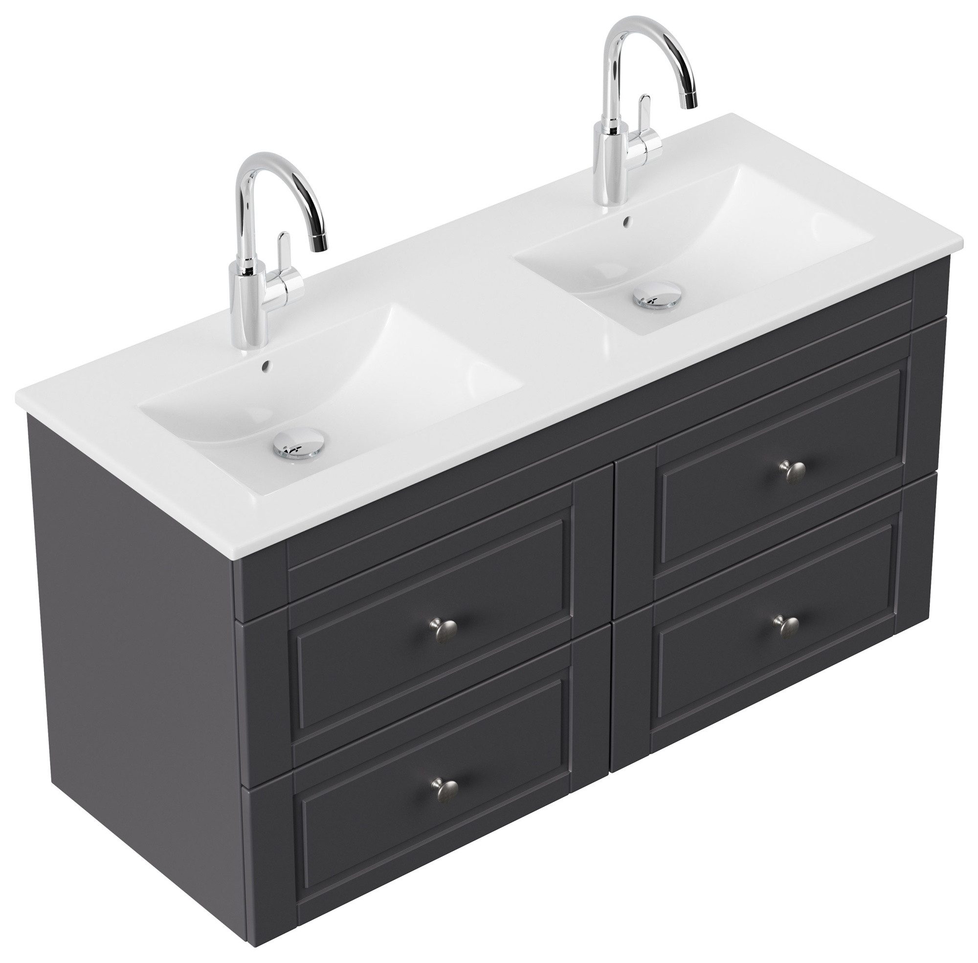 Magnolia Home Doppelwaschtisch Badmöbel Helios Cottage Doppel-Waschbecken SoftClose anthrazit