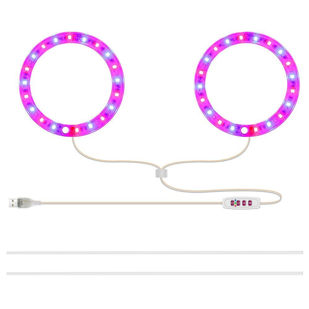 Qualra Pflanzenlampe LED Pflanzenlampe 1/2/3/4 Ring Vollspektrum USB für Zimmerpflanzen, 8/12/16H Timer Pflanzen Lampe