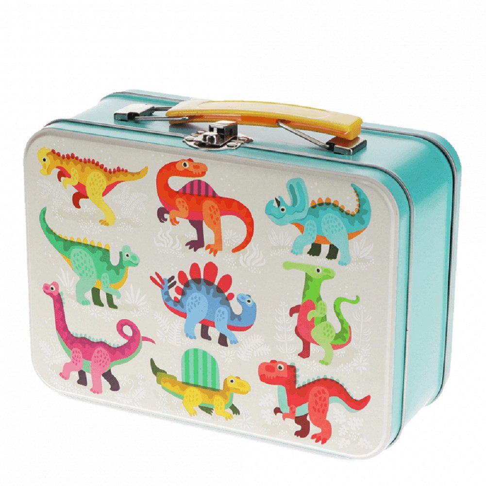 Rex London Spielzeugtruhe Metallköfferchen Dinosaurier für Kinder ab 3 Jahre Metall Box (ca. 19 x 8 x 13,5 cm, 1 St., Inklusive Verschluss zum Sichern des Deckels), perfekt zur Сховища von kleinem Spielzeug