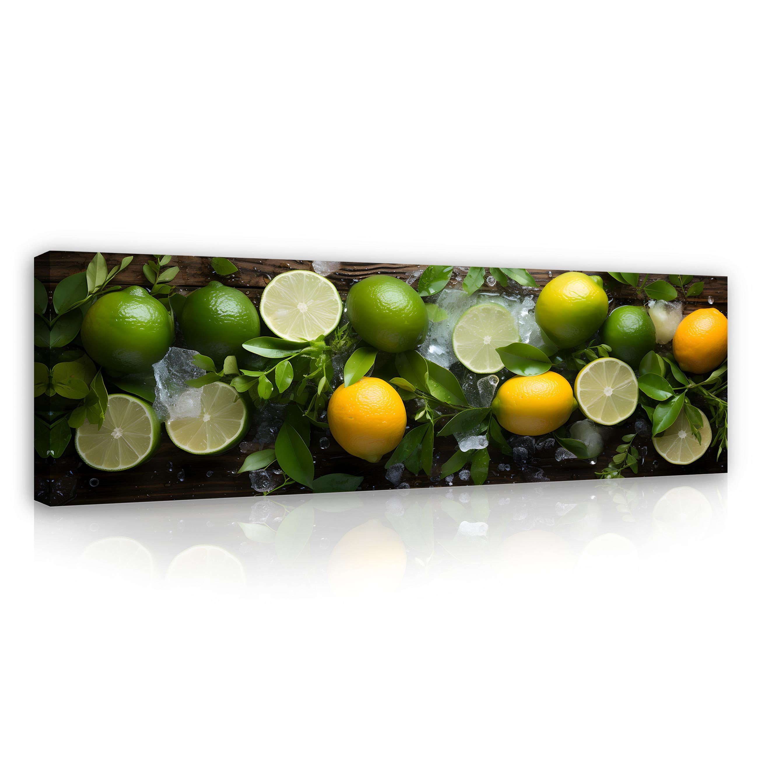 Wallarena Leinwandbild Küche Obst Zitrone Limette Wandbild XXL Leinwandbilder Modern, Obst (Einteilig, 1 St), Leinwandbild Leinwand Bilder Bild Groß Aufhängefertig