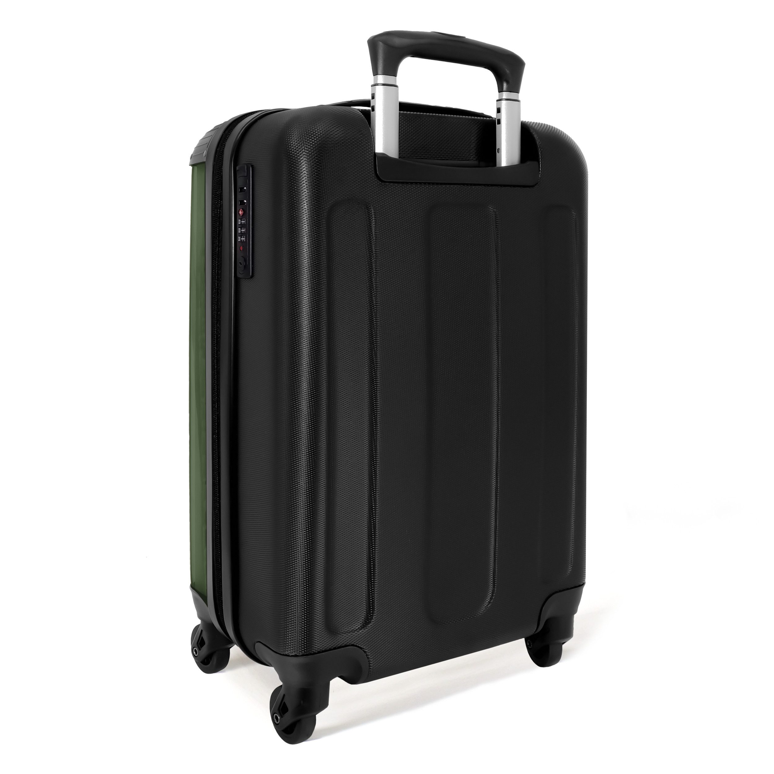 NoBoringSuitcases.com© Hartschalen-Trolley Grün mit beigen Palmen 55x35x20cm, 4 Rollen, Reisekoffer mit 4 Rollen, Carry on luggage, Männer