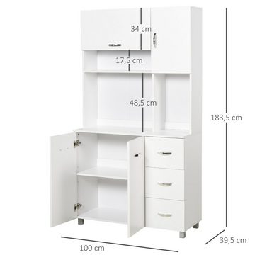 HOMCOM Küchenbuffet Küchenschrank Küchenschrank Kommode mit 3 Schubladen mit verstellbaren Ablagen Weiß