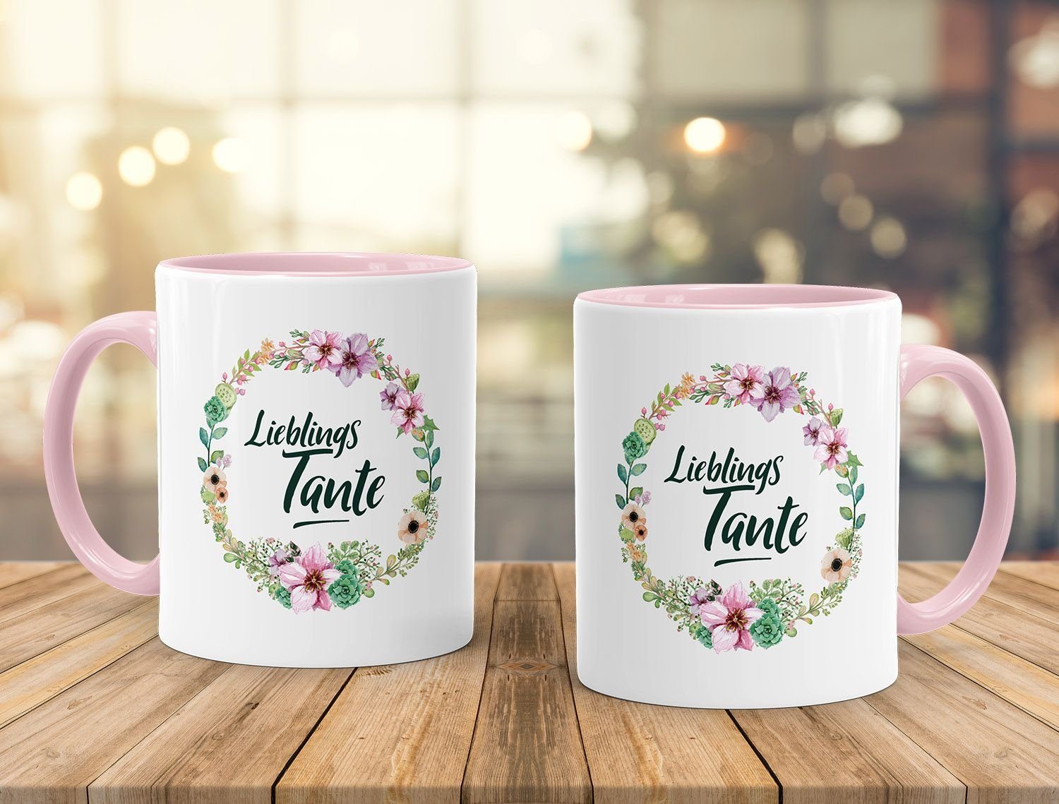 MoonWorks®, rosa Teetasse Innenfarbe mit für Familie MoonWorks glänzend Keramik Tante Keramiktasse Geschenk Lieblingstante Kaffeetasse Tasse Tasse