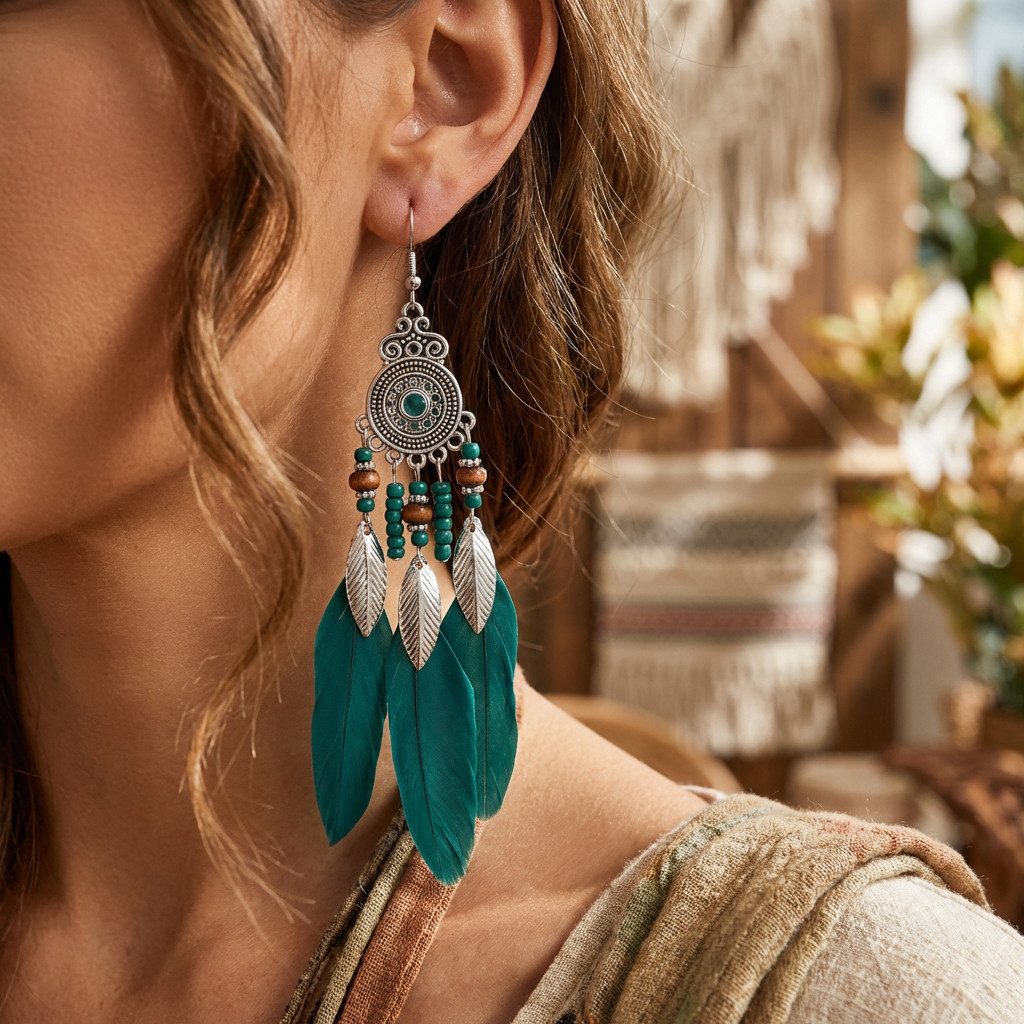 The Beauty House Ohrring-Set Vintage Ethno Boho Ohrringe Damen – Edelstein Ohrhänger Schmuck