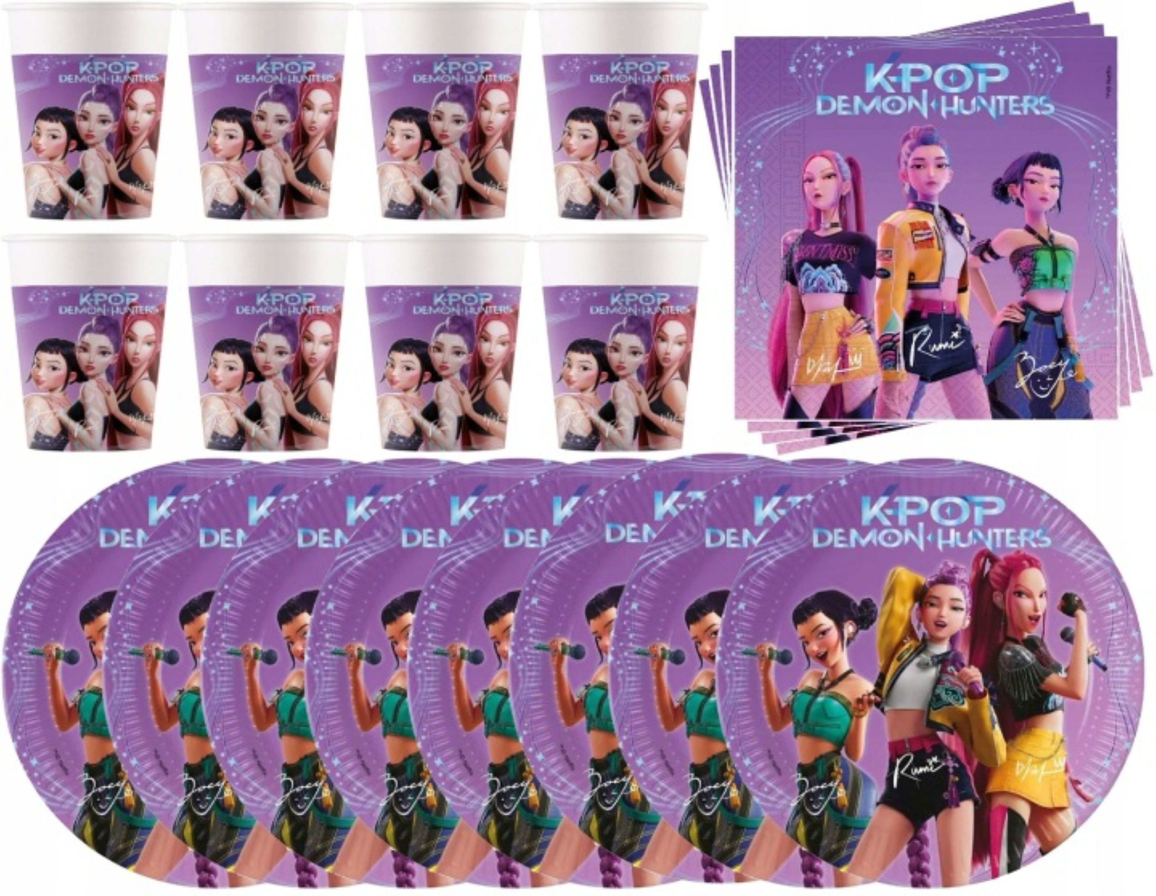 KPop Demon Hunters Pappteller K-Pop Demon Hunters Party Set Teller Becher Servietten 8 Pers, (1 St)