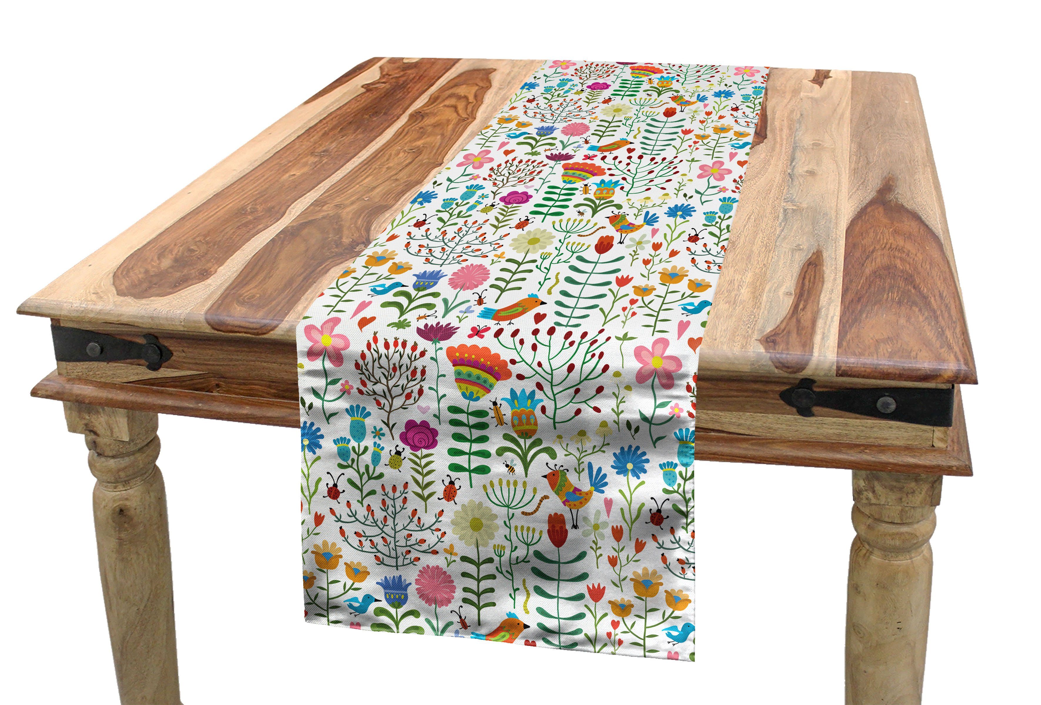 Abakuhaus Tischläufer Esszimmer Küche Rechteckiger Dekorativer Tischläufer, Blumen Doodle Wald Habitat