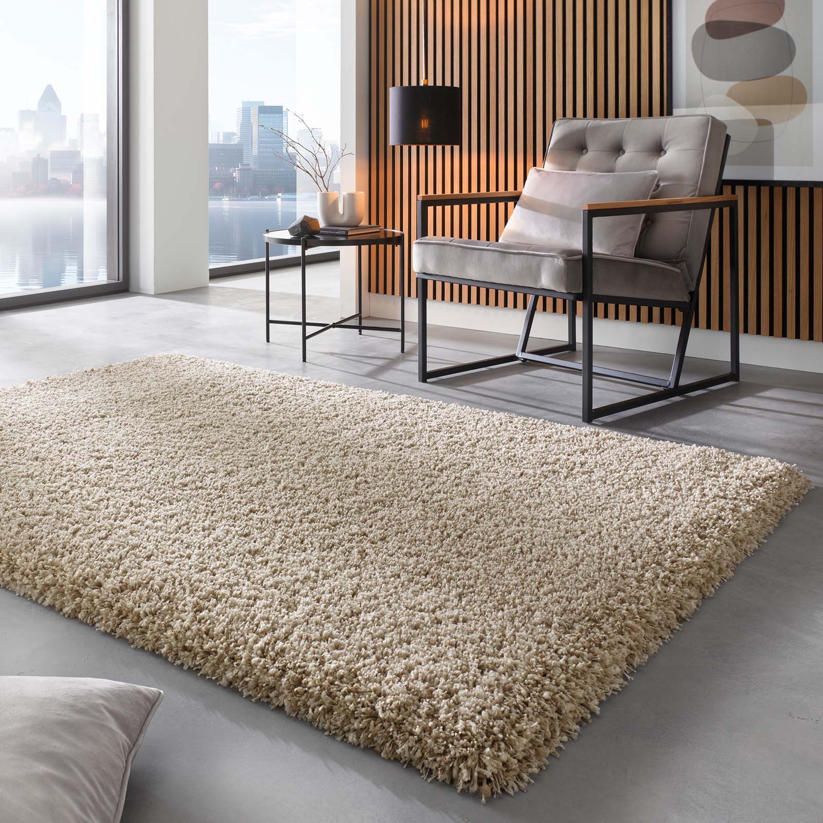 TaraCarpet Langflor-Teppich Ragolle Twilight, rechteckig, Höhe: 60 mm, Shaggy Hochflorteppich gold Wohnzimmer Schlafzimmer 065x130, Hochflor- Teppich