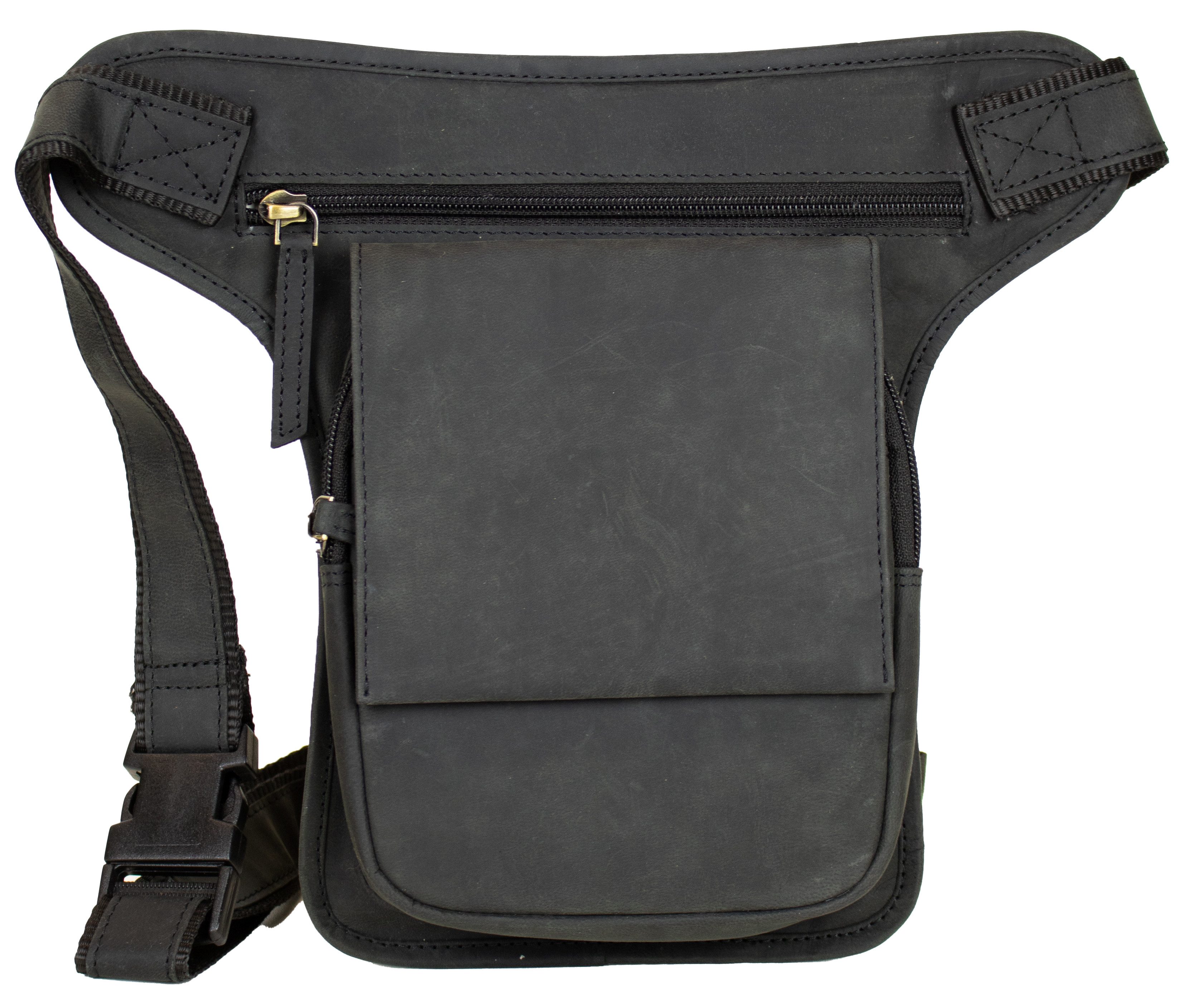 MDM Beintasche Leder Beintasche mit Bein Gurt aus echtem Leder, mit einer Klapptasche (Höhe 26 cm × Breite 19,5 cm × Tiefe 4 cm), Echtes Rindsleder im leichten Used Look