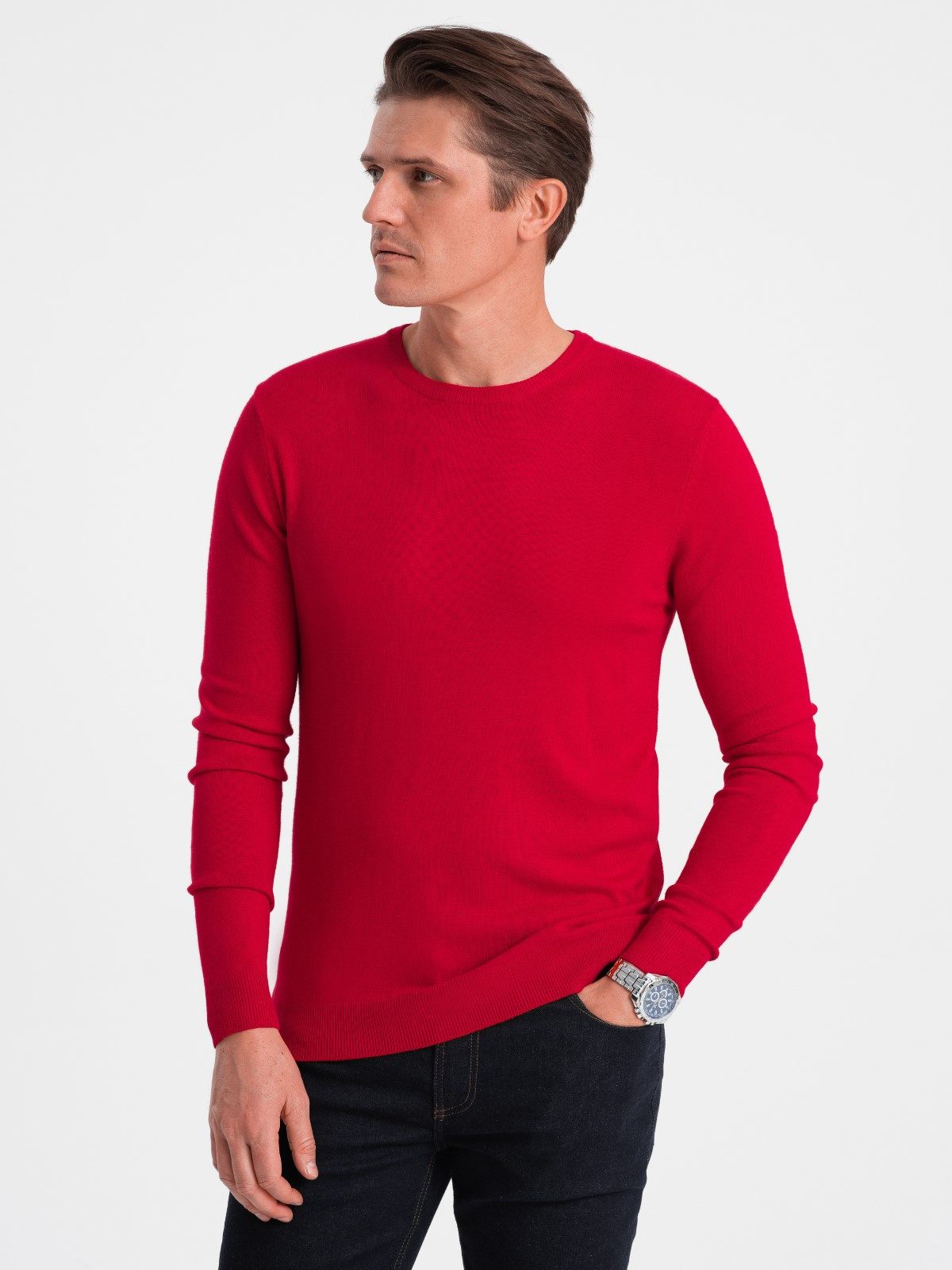 Rundhalspullover Klassischer Herrenpullover mit Rundhalsausschnitt