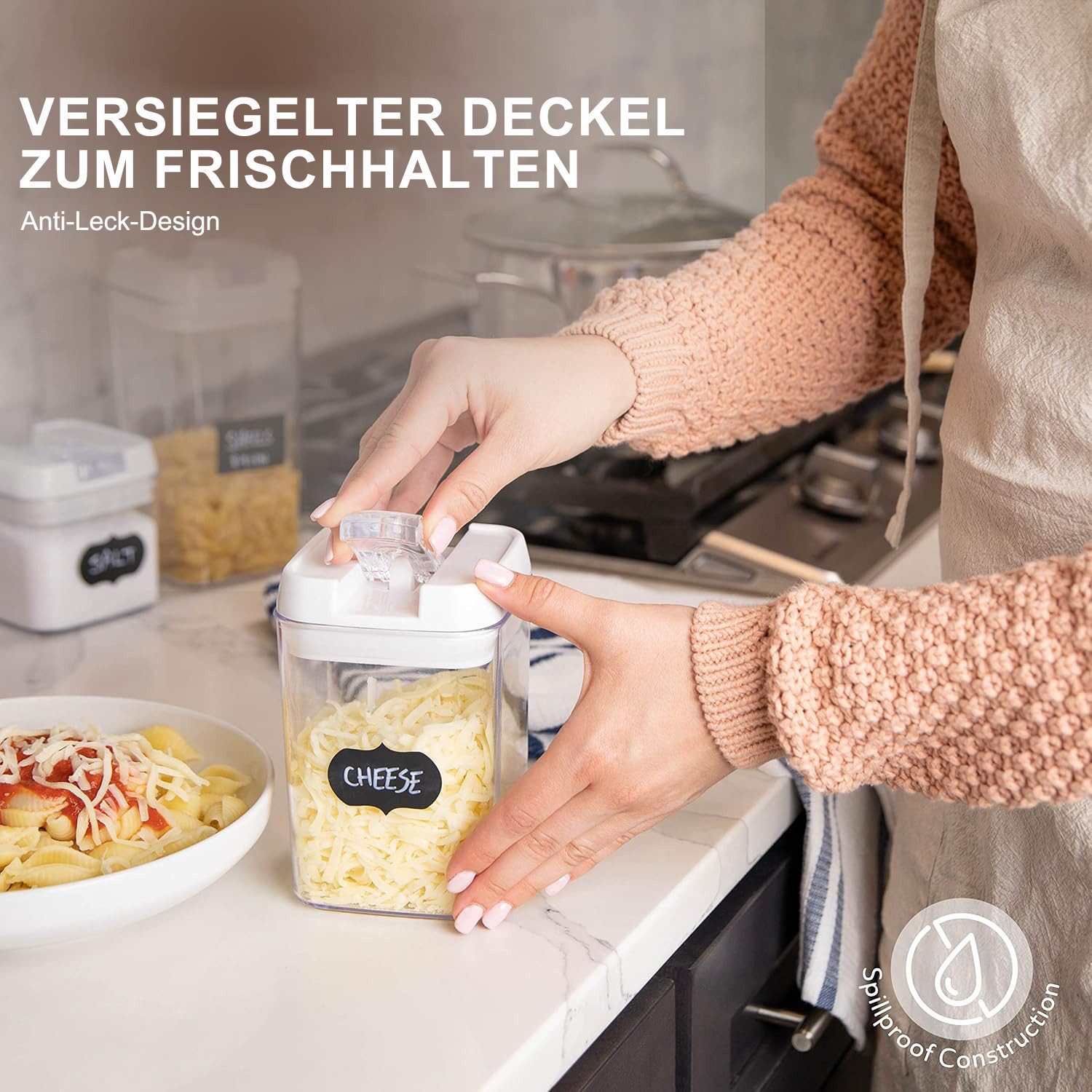 HEYHIPPO Vorratsdose Klare luftdichte Vorratsgläser mit Deckel und Etiketten 7 Stück, (PS+PP-Material ist geruchs- und geschmacksneutral, Klassifizierung Lageru – Bild 5 von 5