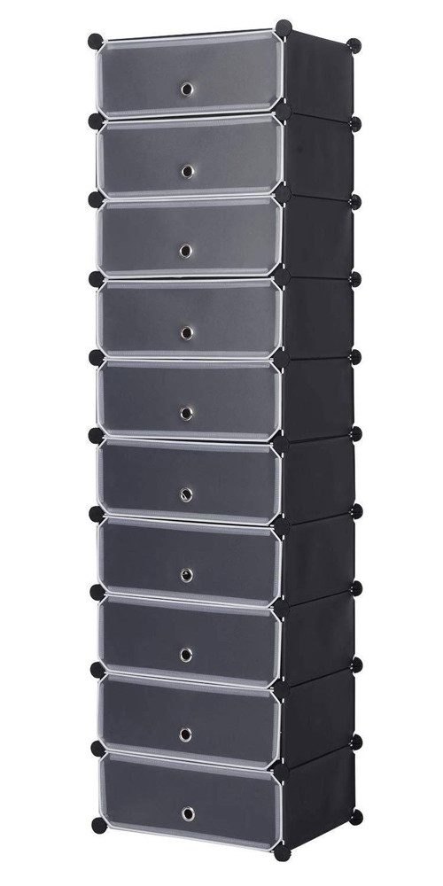 Woltu Schuhkommode, DIY Schuhschrank mit Tür, 10 Fächer aus Kunststoff