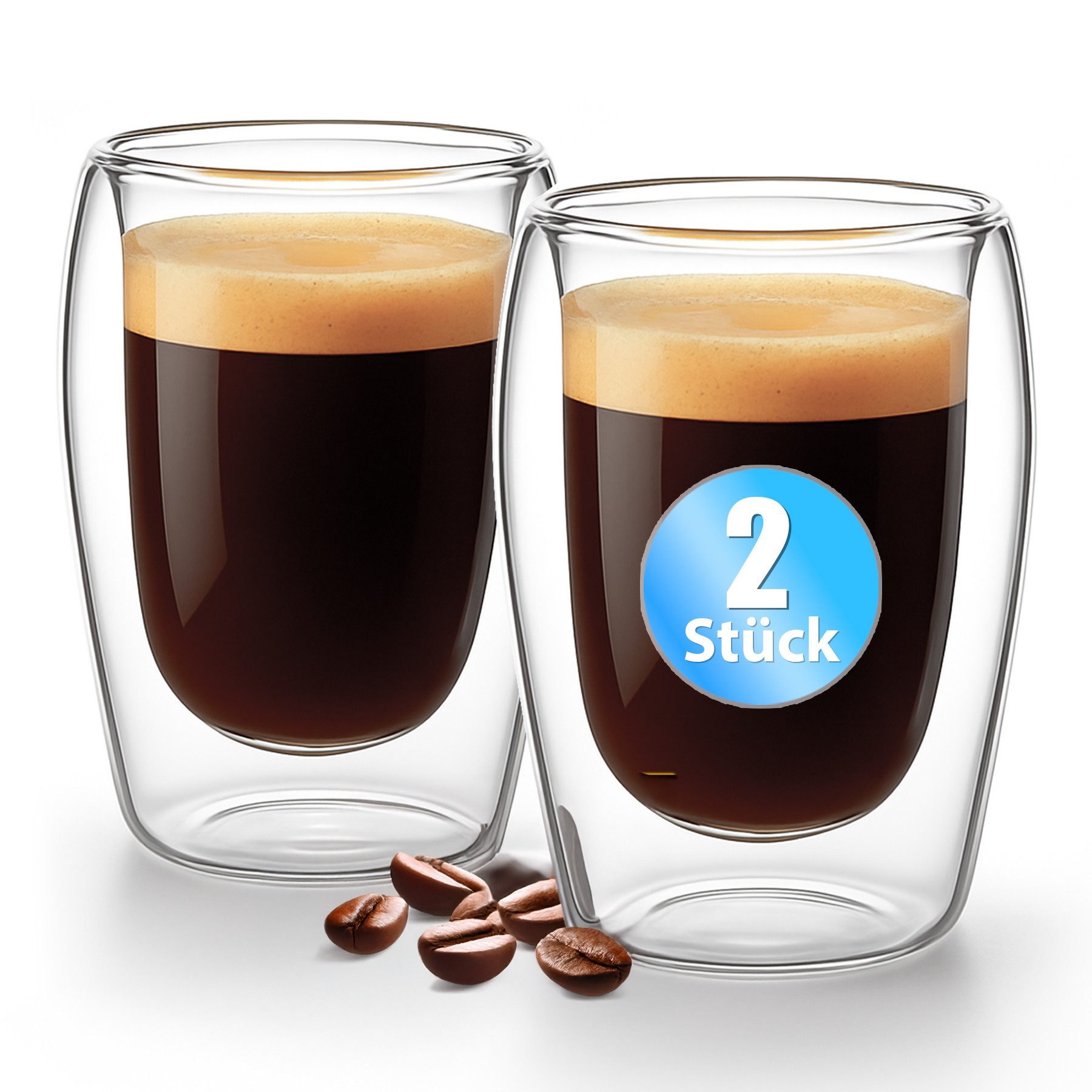 BigDean Espressotasse 2 Stück doppelwandige Espressotassen 80 ml in Gastro-Qualität, 2-tlg., Glas, Borosilikat Glas, Spülmaschinen Fest, Lebensmittelecht.