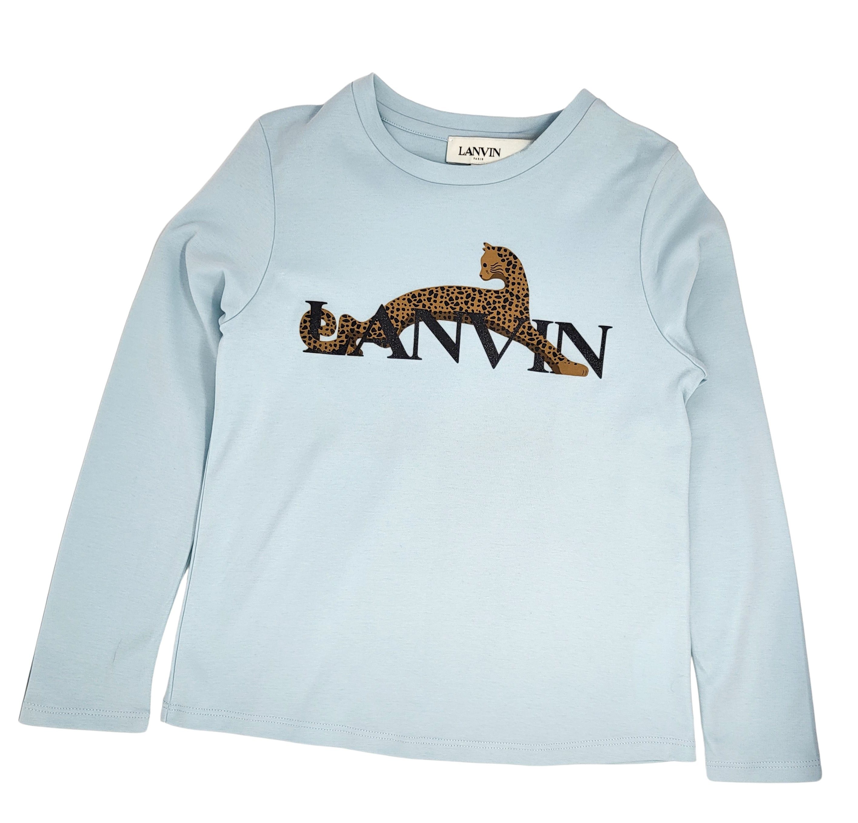 LANVIN Longsleeve Lanvin Longsleeve hellblau mit glitzerndem Logo und Leopard Print